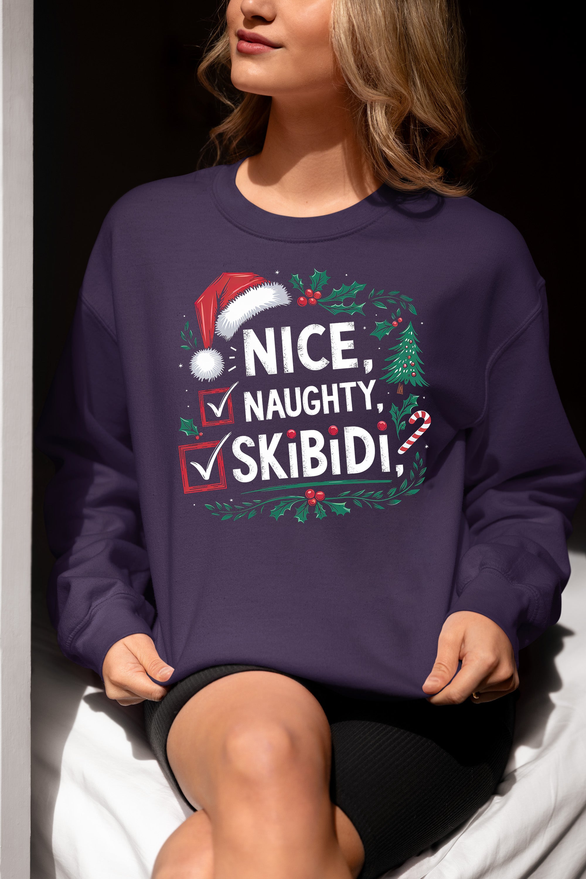 Christmas Naughty or Nice Keepsake | Festive Holiday Charm for Season’s Cheer, Skibidi Inspired Fun Gift Idea Sweatshirt