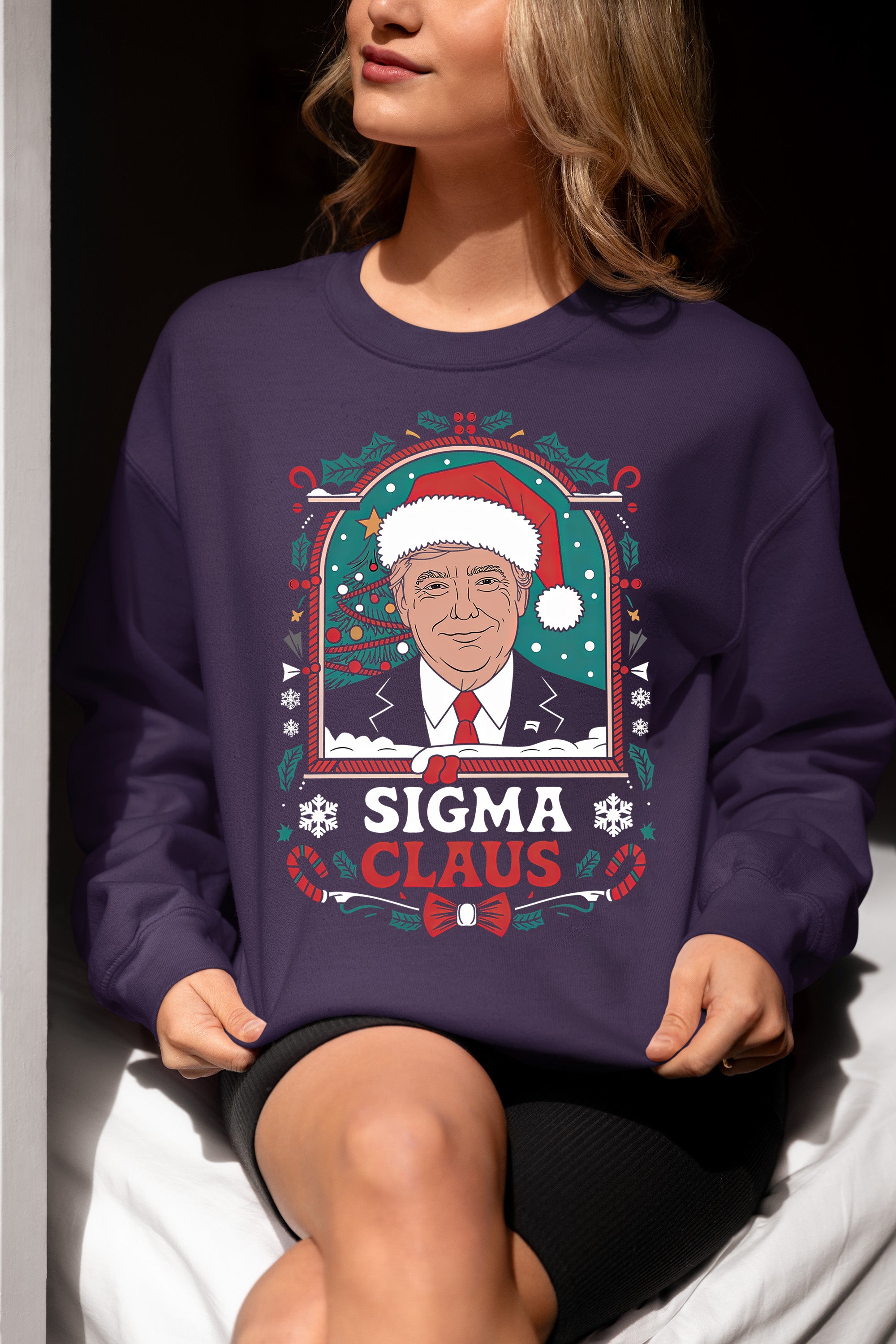 Sigma Claus Trump Christmas Charm, Holiday Satire Gift for Adults, Festive Political Humor Keepsake Sweatshirt
