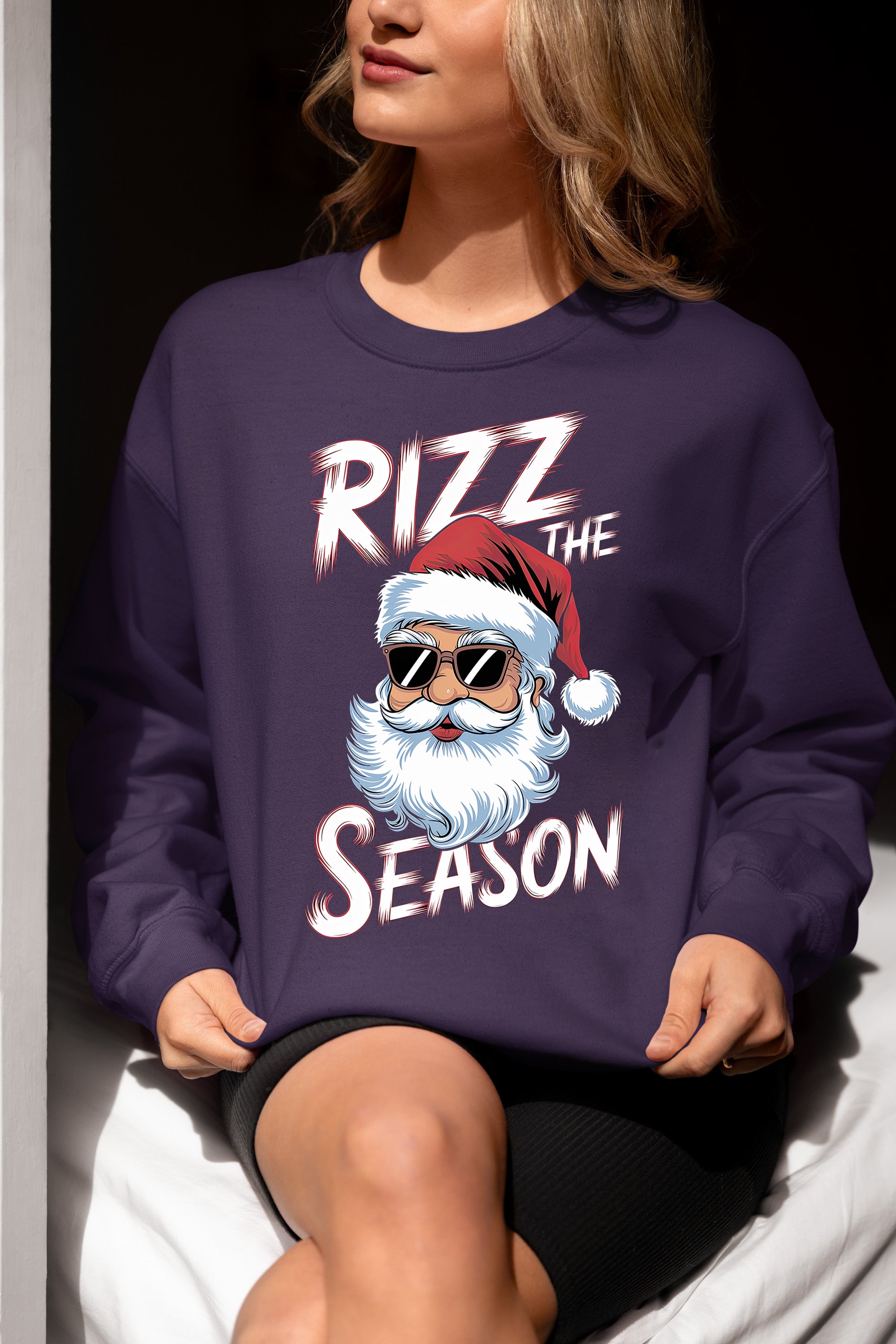 Rizz the Seasonn Santa Sunglasses – Christmas Santa Glasses, Funny Holiday Fashion Accessory, Festive Seasonal Gift Idea, Cozy Cheer Sweatshirt