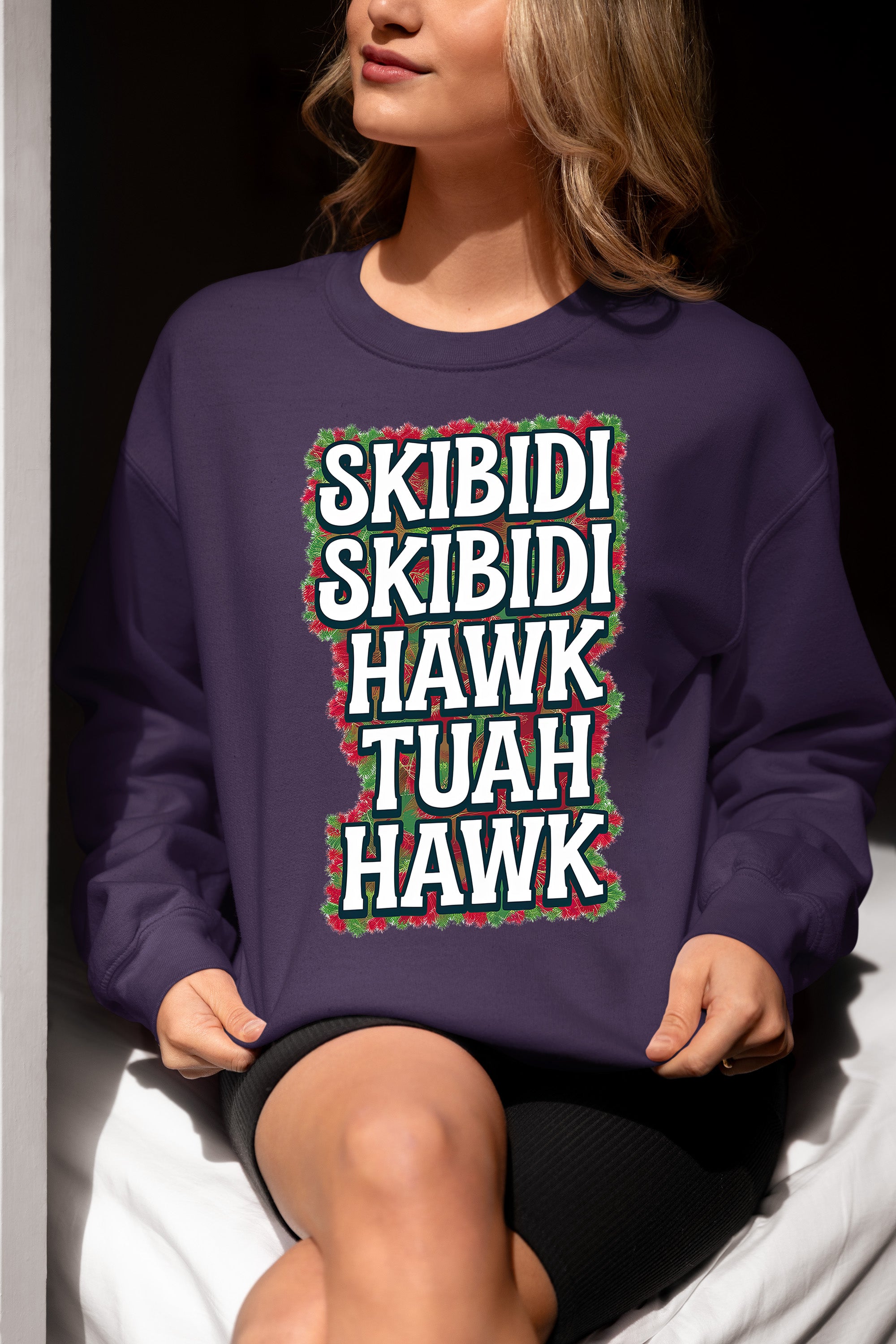 Christmas Skibidi Skibidi Hawk Tuah Hawk Art - Festive Holiday Scene for Gifts, Unique Cheer, Seasonal Pixel Masterpiece Sweatshirt