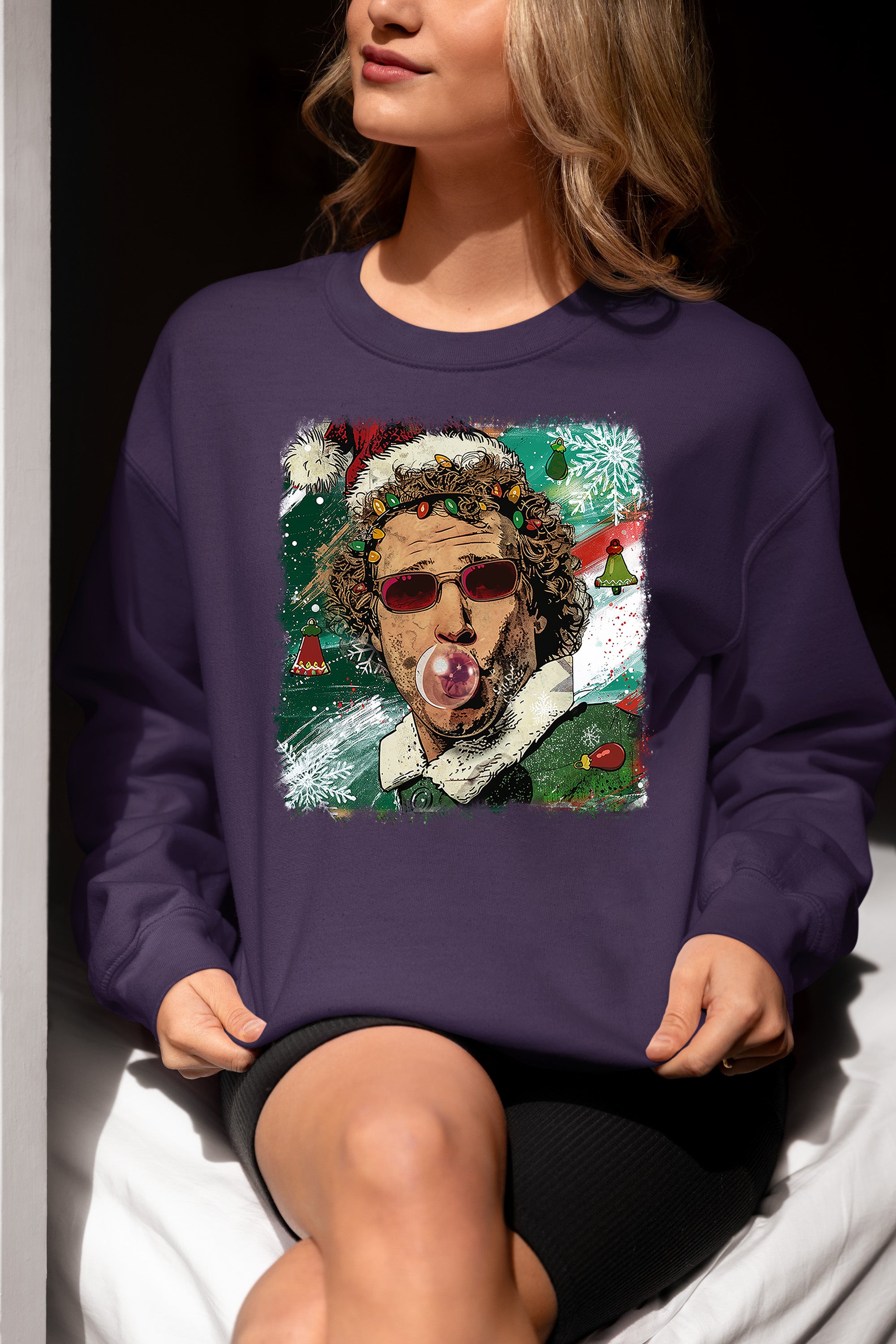 Christmas Elf Bubblegum Artwork, Whimsical Holiday Elf Art with Bubblegum, Festive Fantasy Illustration Gift Idea Sweatshirt