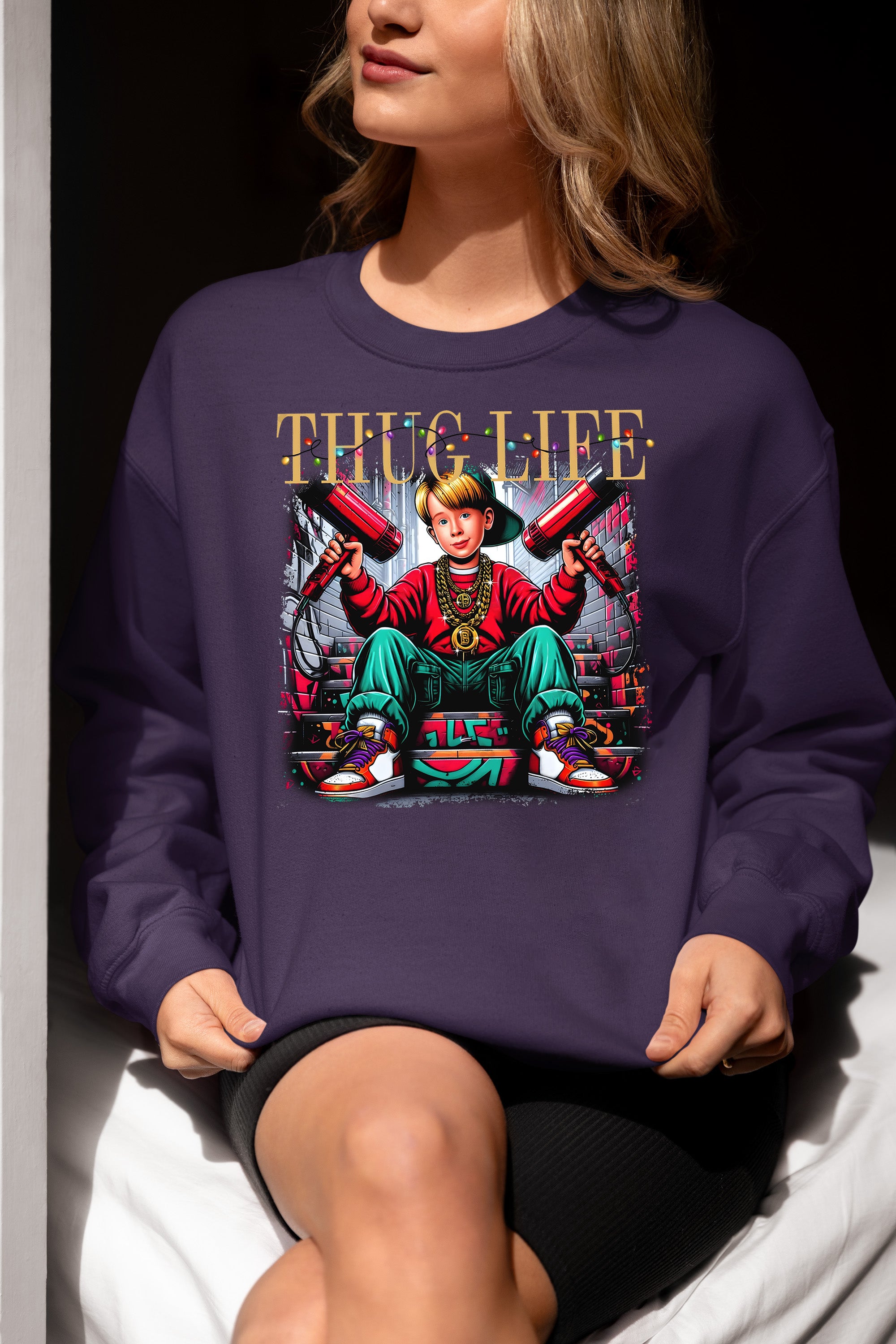 Christmas Thug Life Alone - Funny Holiday Quote Meme Humor - Festive Gift Idea for Him Sweatshirt
