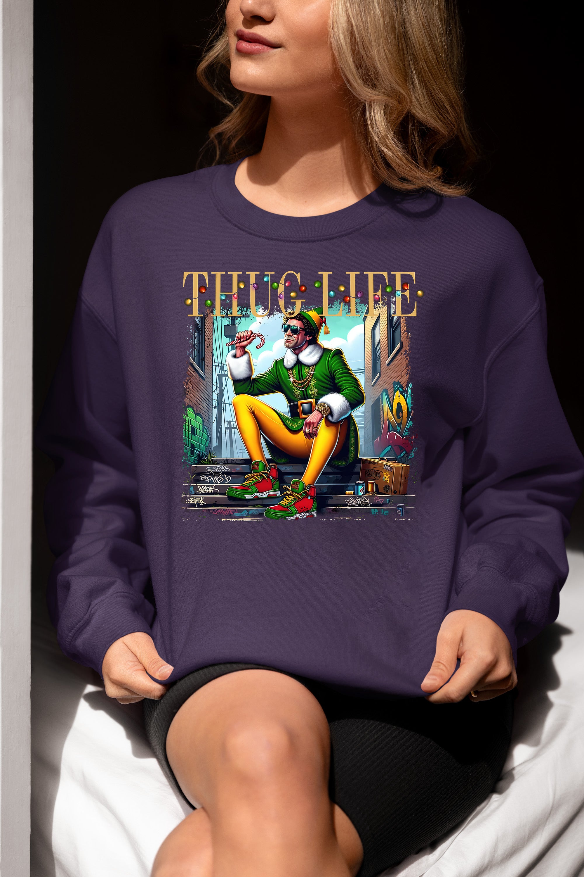 Thug Life Elf Christmas – Funny Holiday Elf Meme, Santa Humor, Naughty Nice Edition, Gifty Laughs for Holidays Sweatshirt
