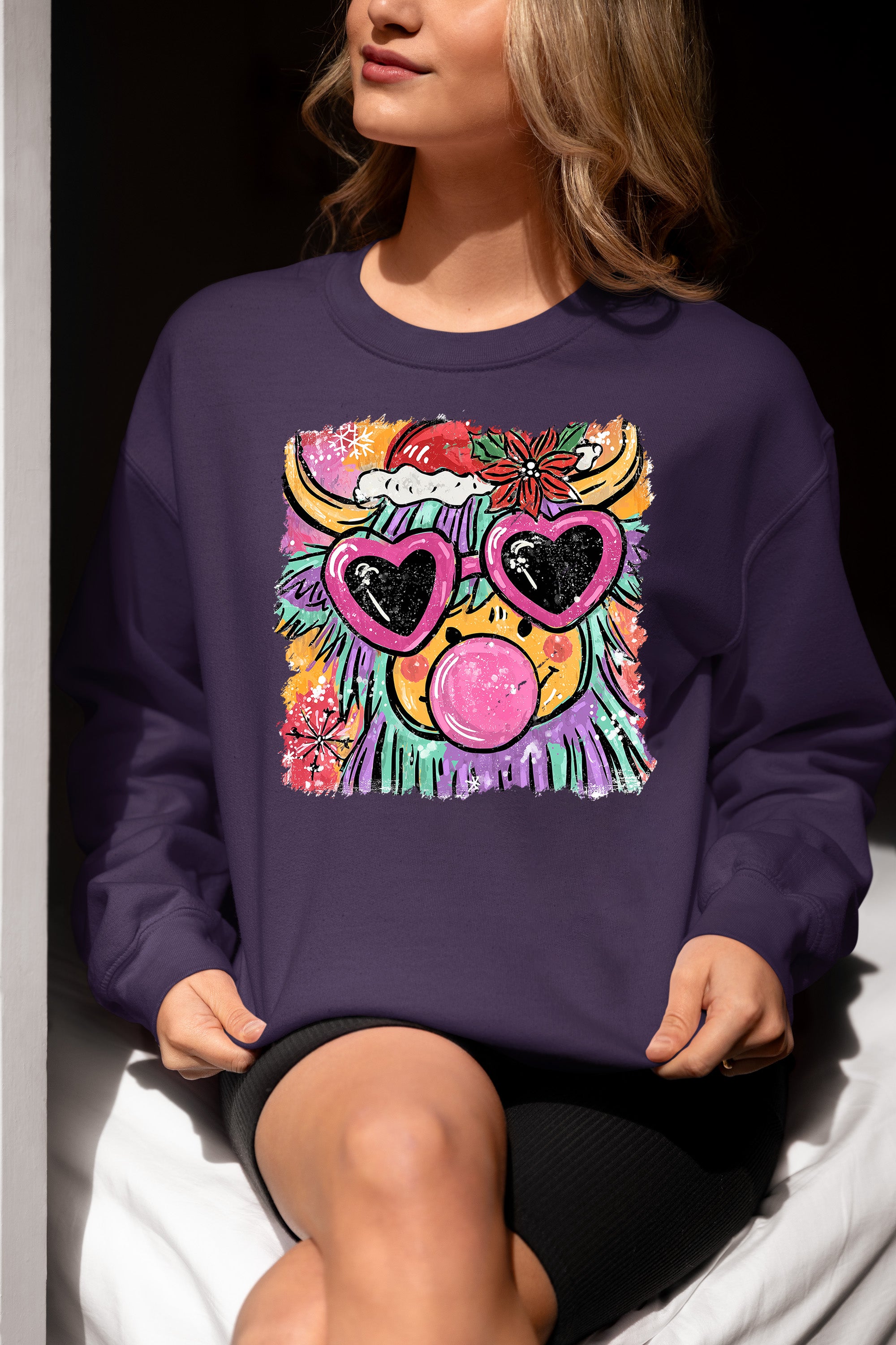 Highland Cow Christmas - Scottish Holiday Scene, Folk Art Gift for Winter, Rustic Cute Keepsake Sweatshirt