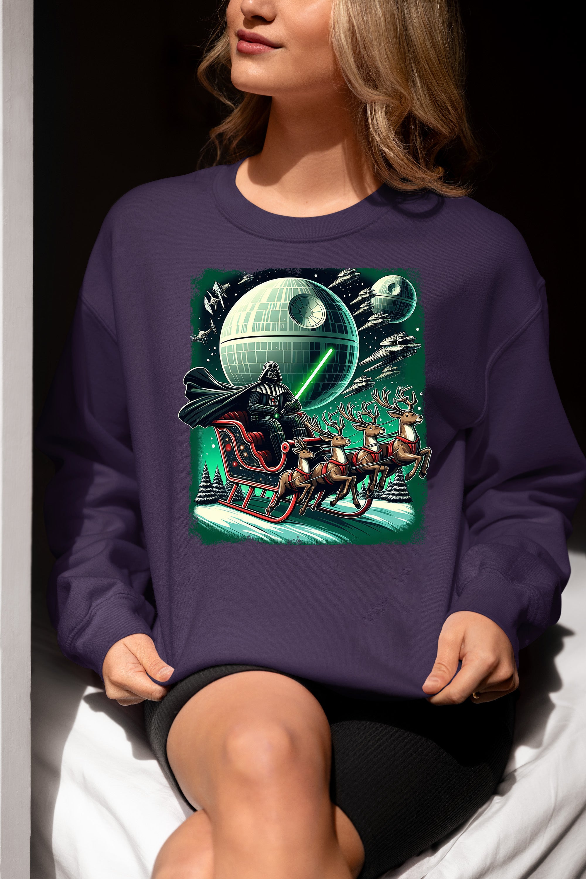 Star Wars Death Star Christmas Light Saber Holiday Galaxy Gift Idea for Sci-Fi Fans Sweatshirt