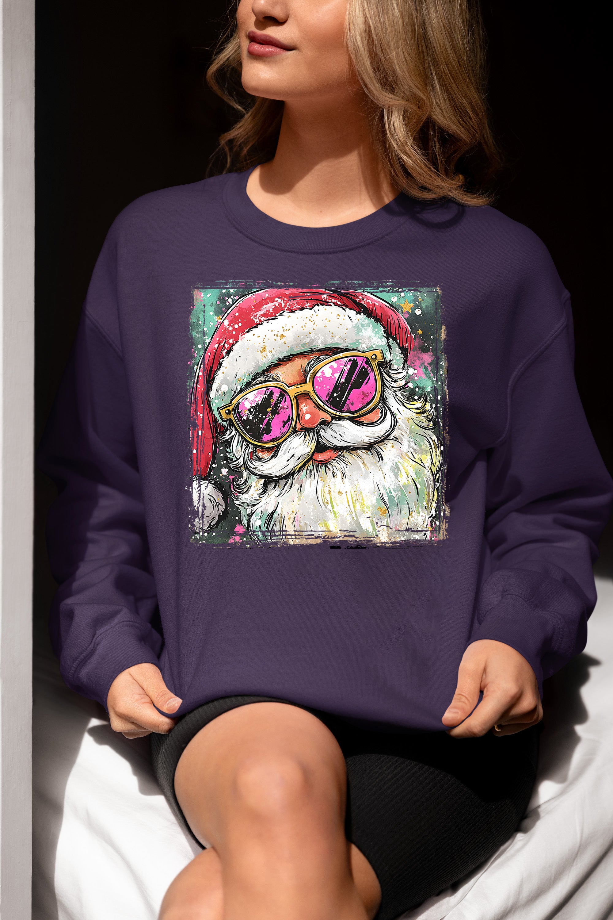 Cool Santa Christmas Art, Whimsical Santa Claus for Holiday Gift Ideas, Festive Collector Piece, Handmade Holiday Joy Sweatshirt