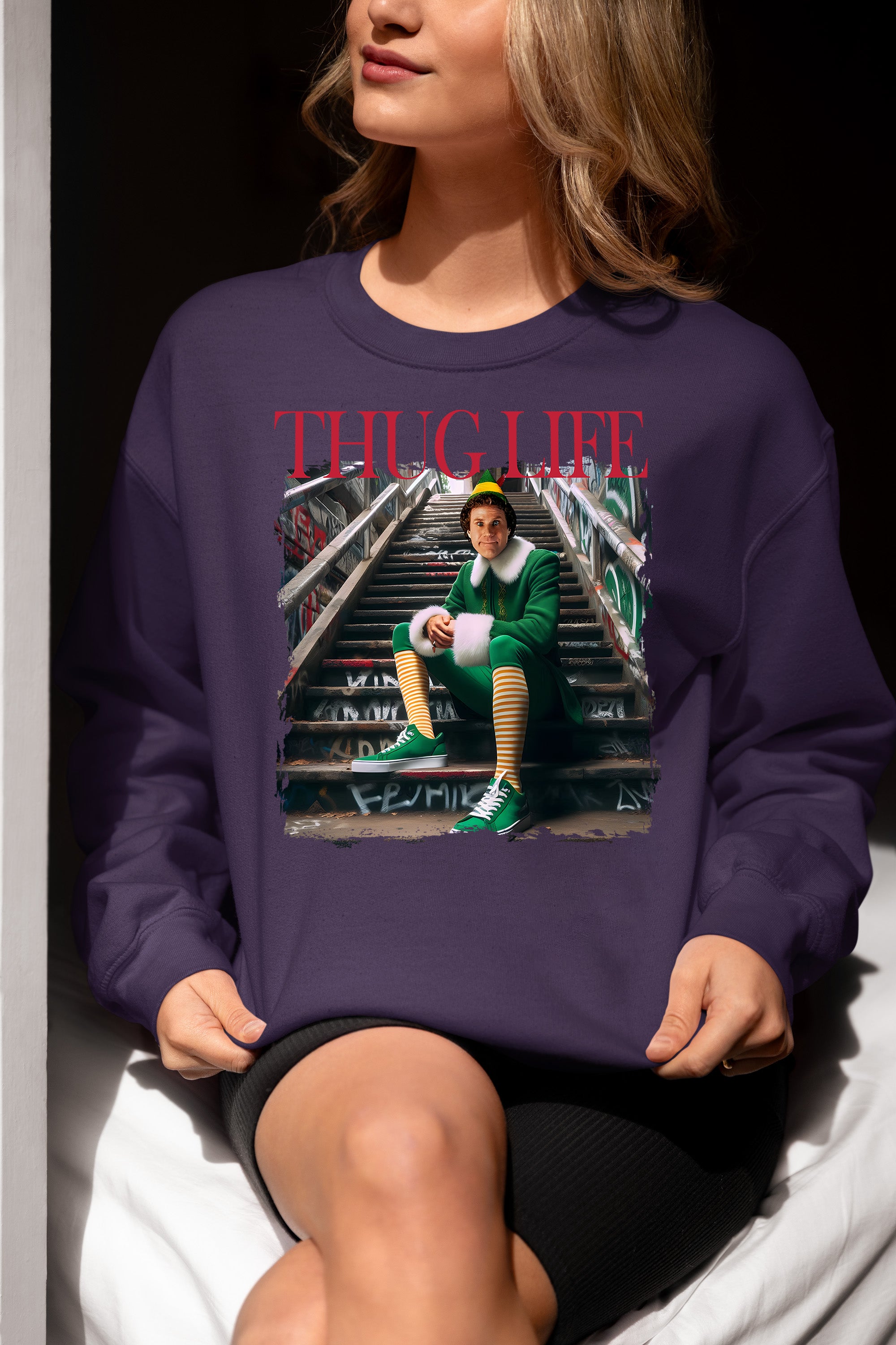 Thug Life Elf on the Streets | Christmas Humor, Naughty Elf Vibe, Festive Season Style, Holiday Laughs Gift Idea Sweatshirt