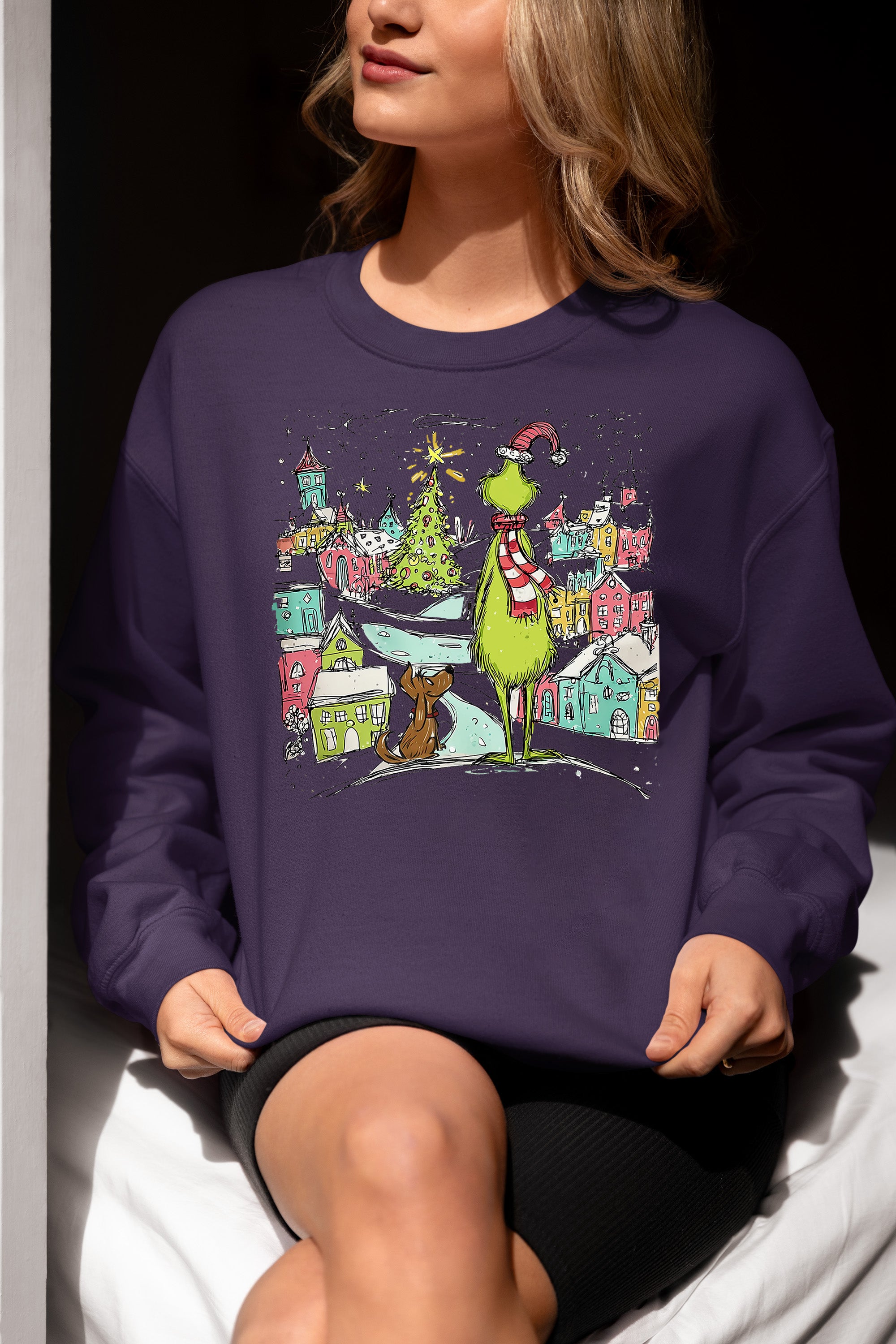 Line Drawing Christmas Illustration - Minimalist Holiday Scene, Nordic Christmas Art, Cozy Winter Gift Sweatshirt