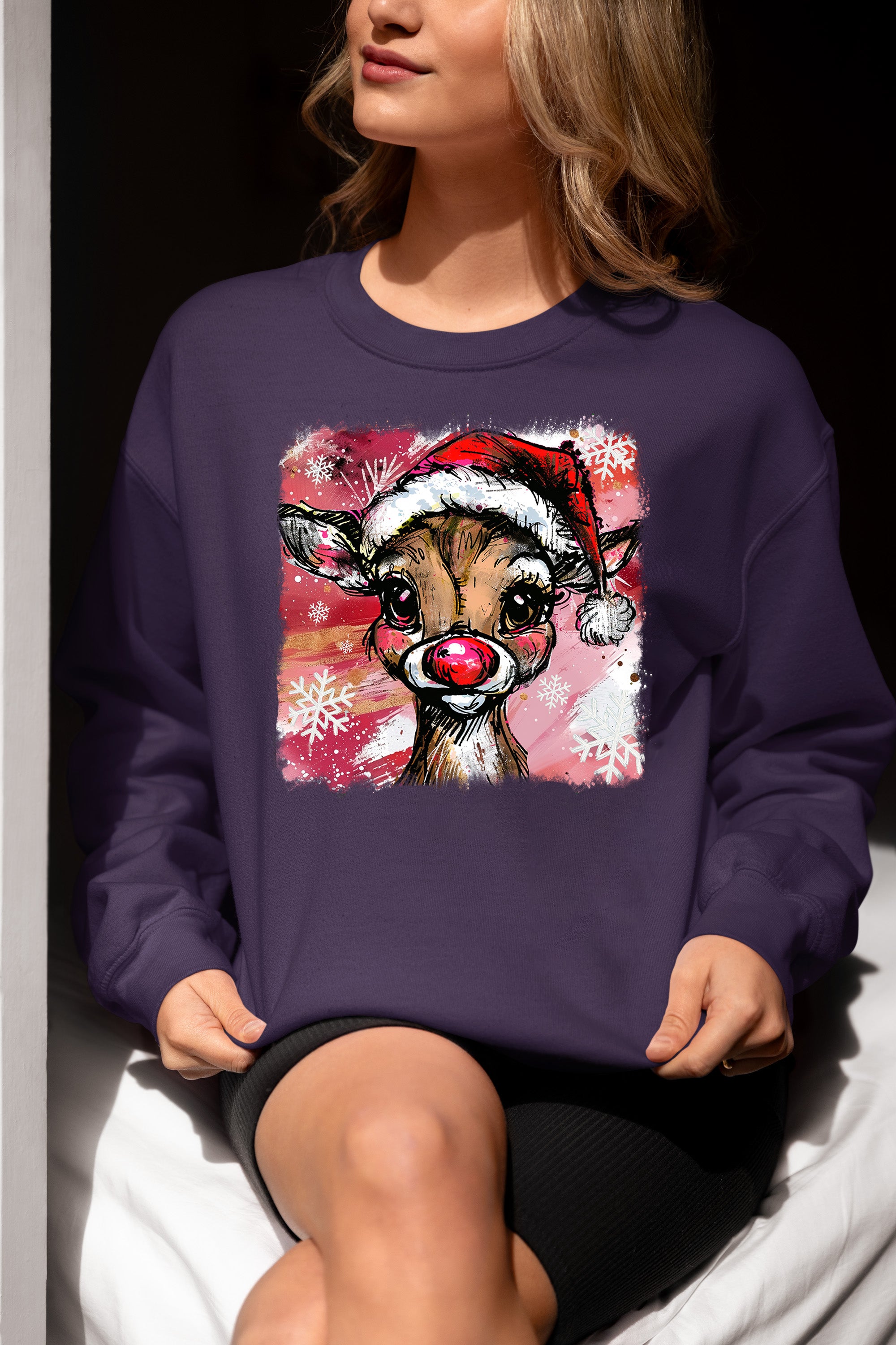 Christmas Reindeer with Hat - Festive Holiday Gift Idea, Handcrafted Seasonal Charm Sweatshirt