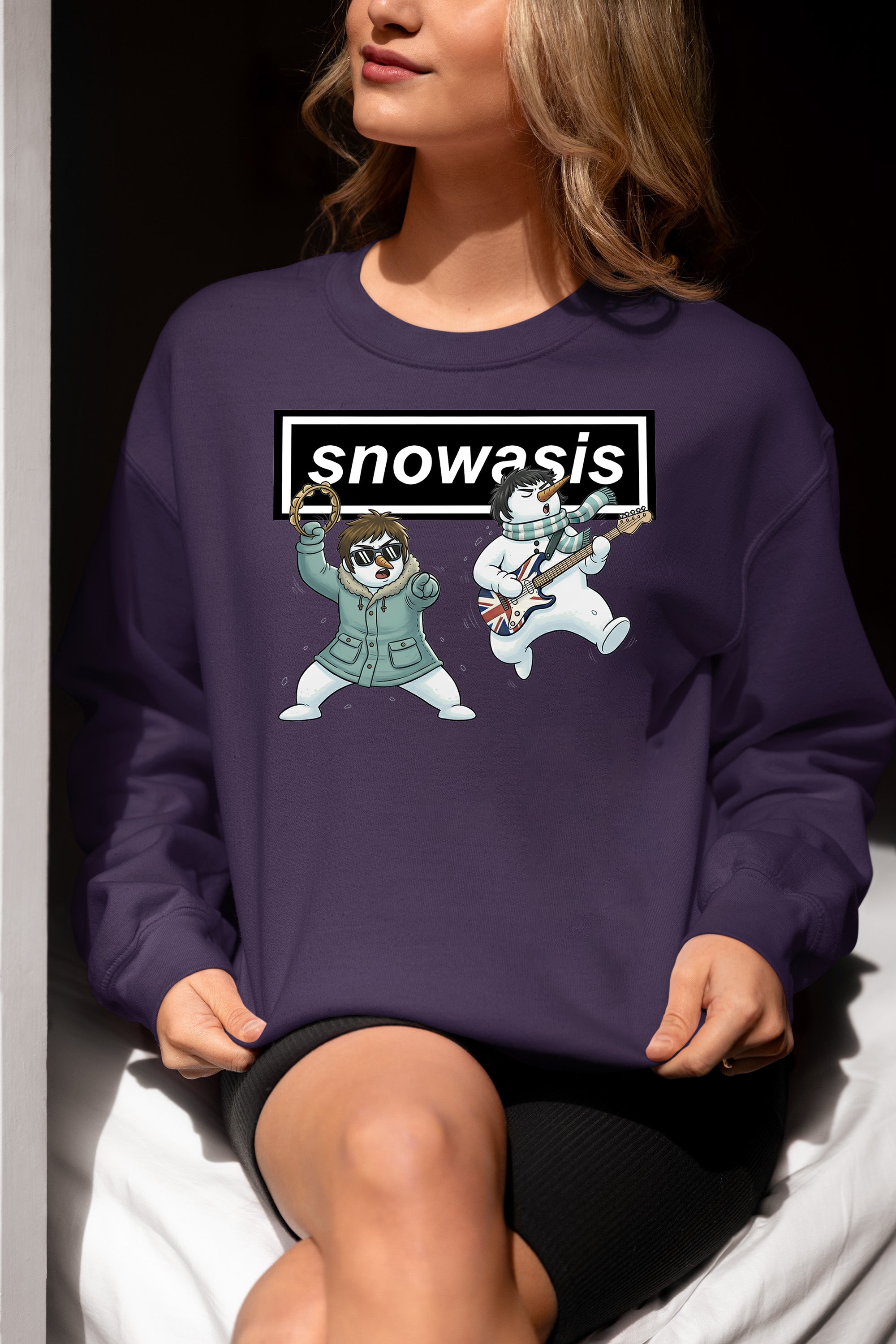Christmas Snowasis rocking on a snowy hillside, cozy festive scene for holidays, Snowasis rocking on Sweatshirt