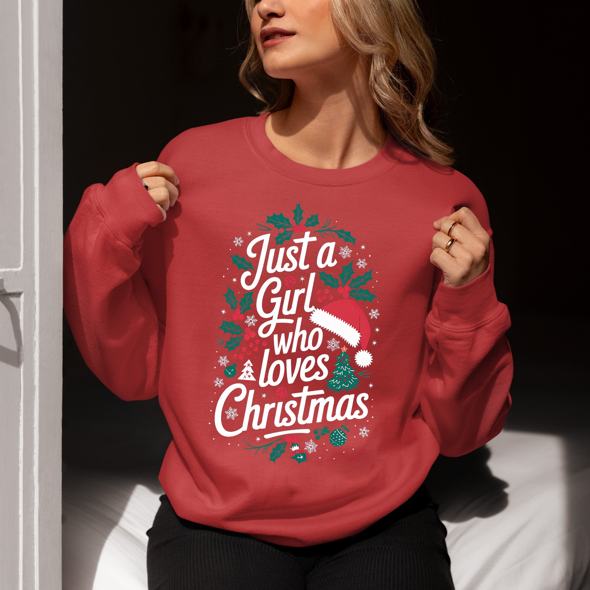 Just a Girl Who Loves Christmas - Festive, Cozy Christmas Theme for Her - Holiday Cheer Keepsake Accessory Sweatshirt