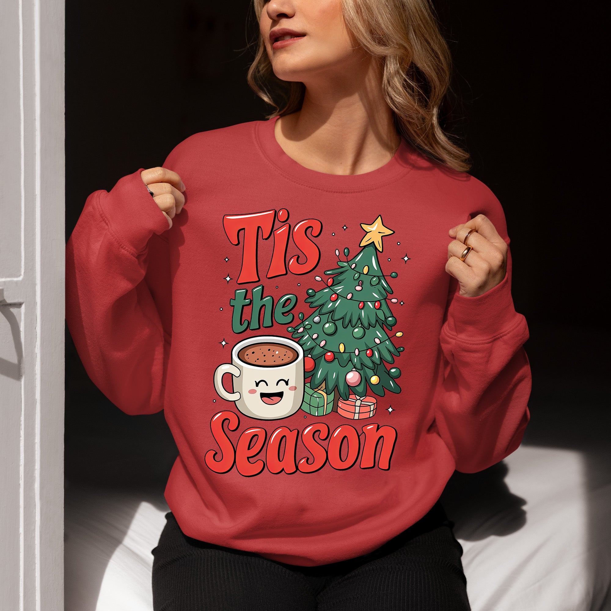 Tis the Season - Merry Christmas Village Scene - Cozy Winter Charm for Collectors, Handmade Gift for Holidays Sweatshirt