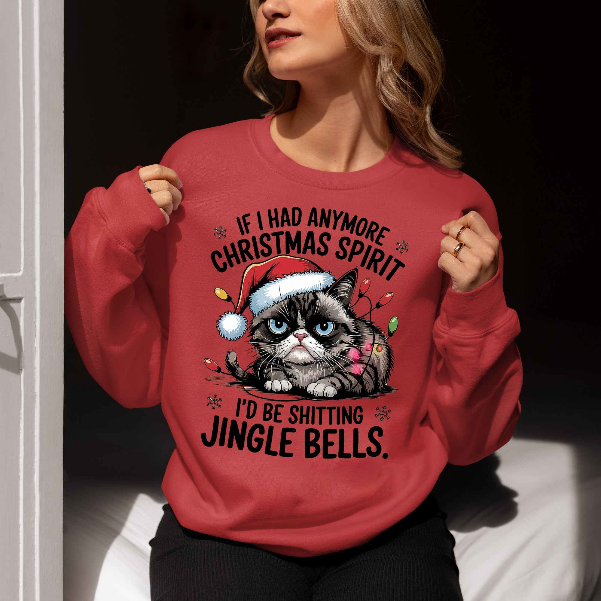 Christmas Spirit Cat Jingle Bells Gift for Cat Lovers, Festive Holiday Cheer Sweatshirt