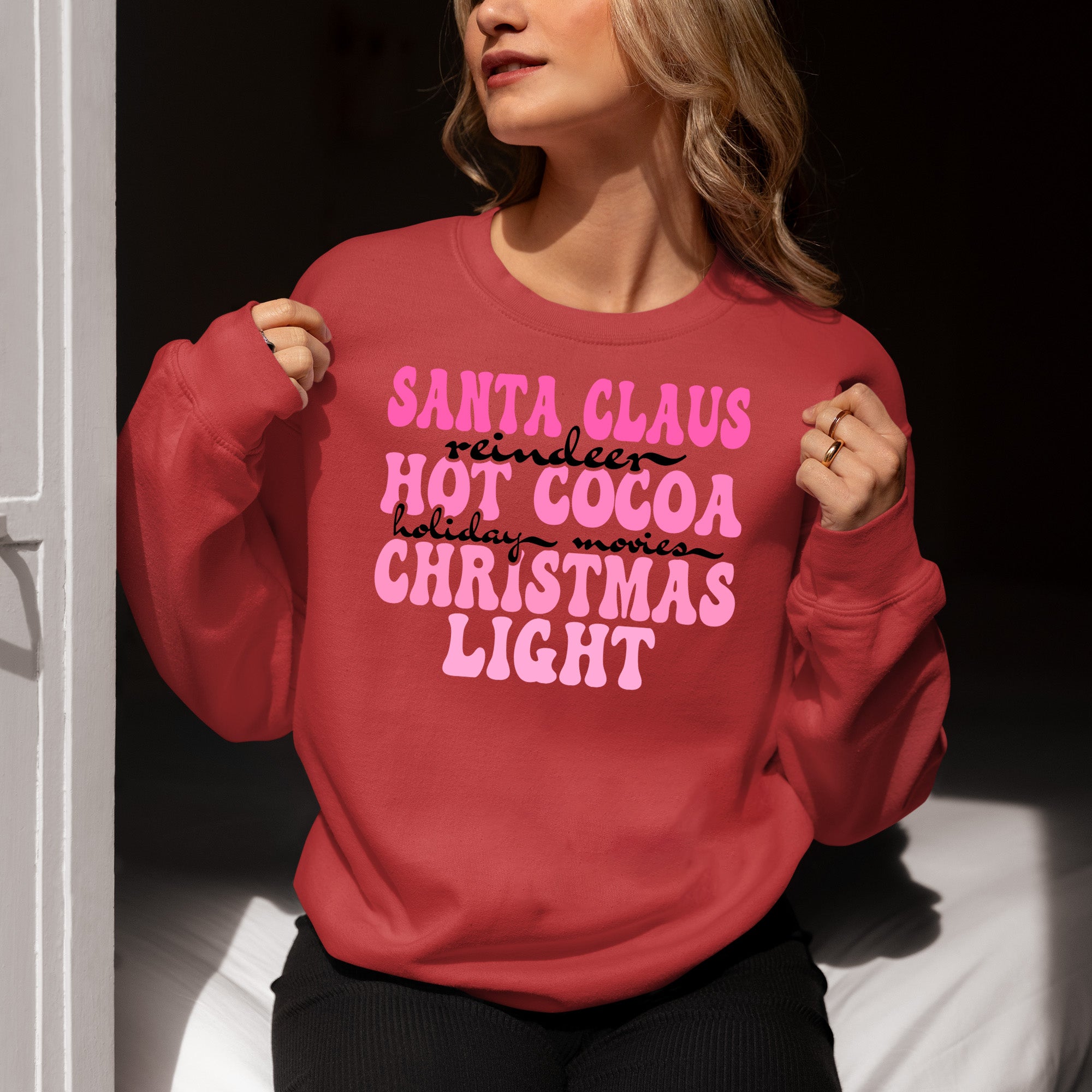 Santa Claus Reindeer Christmas Scene with Hot Cocoa - Cozy Holiday Charm for Gifts & Collectibles Sweatshirt
