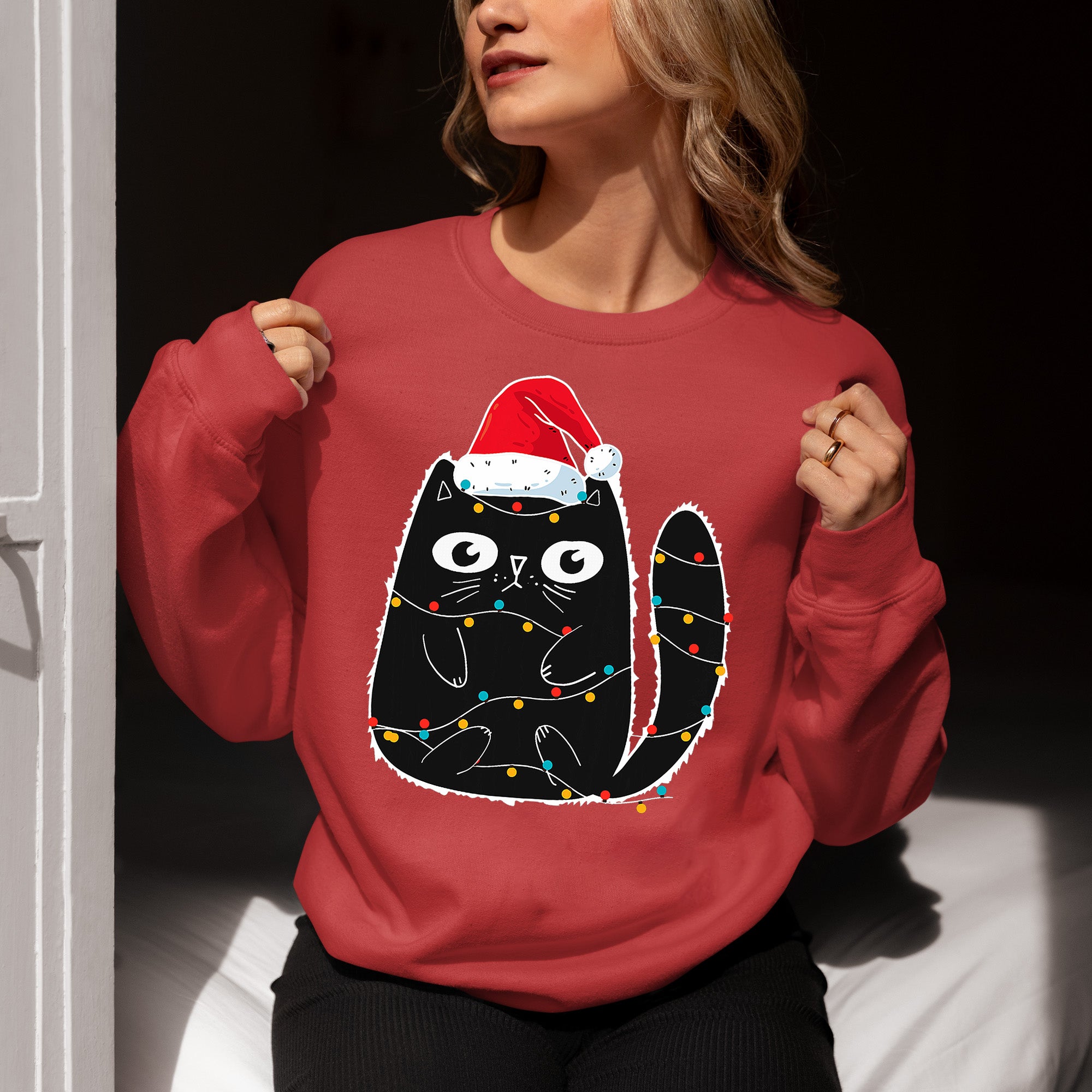 Cute Cat in Santa Hat - Christmas Feline Themed Gift for Holidays Sweatshirt