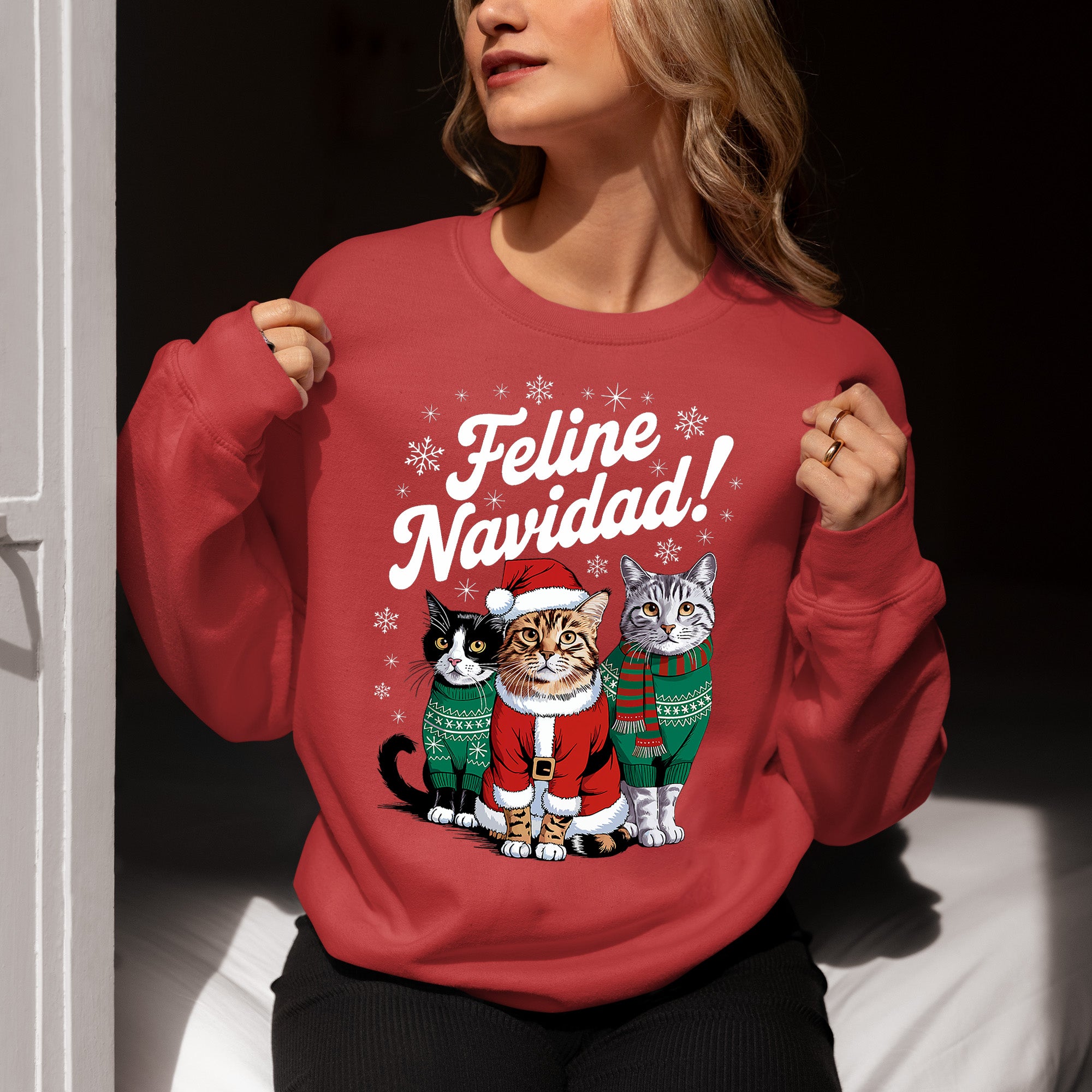 Cat Snowflakes Christmas Theme - Festive Holiday Cat Artwork for Season Sweatshirt