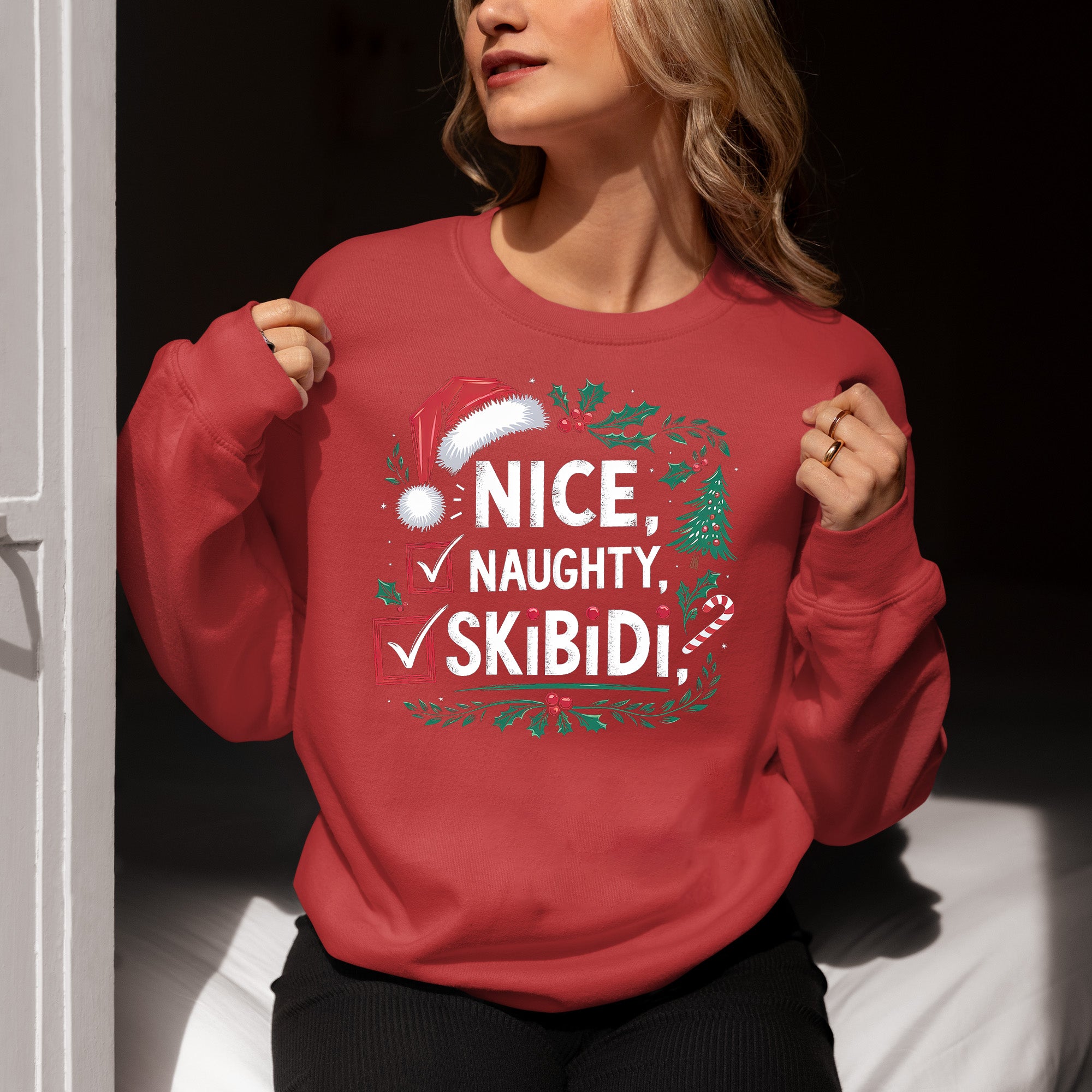 Christmas Naughty or Nice Keepsake | Festive Holiday Charm for Season’s Cheer, Skibidi Inspired Fun Gift Idea Sweatshirt