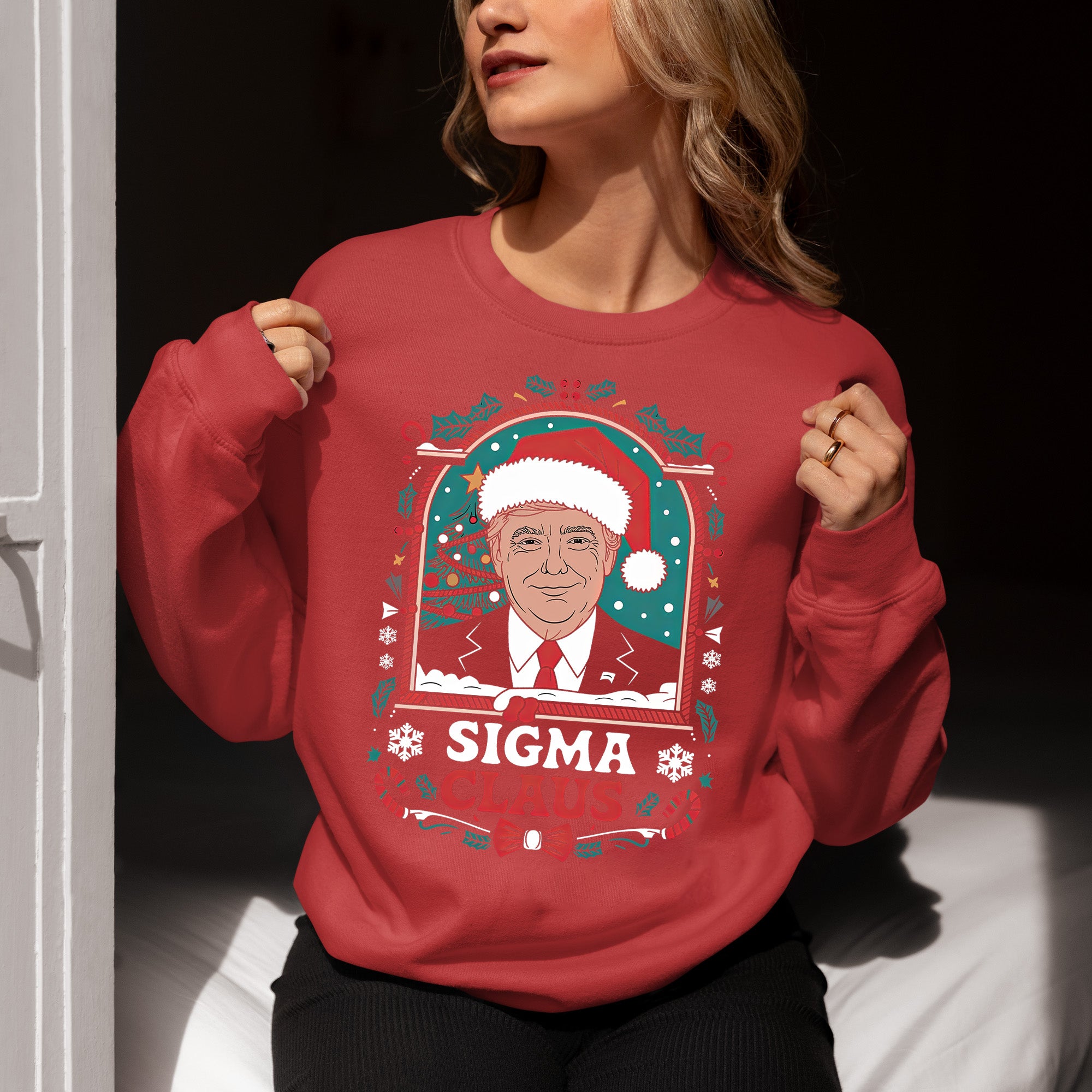 Sigma Claus Trump Christmas Charm, Holiday Satire Gift for Adults, Festive Political Humor Keepsake Sweatshirt