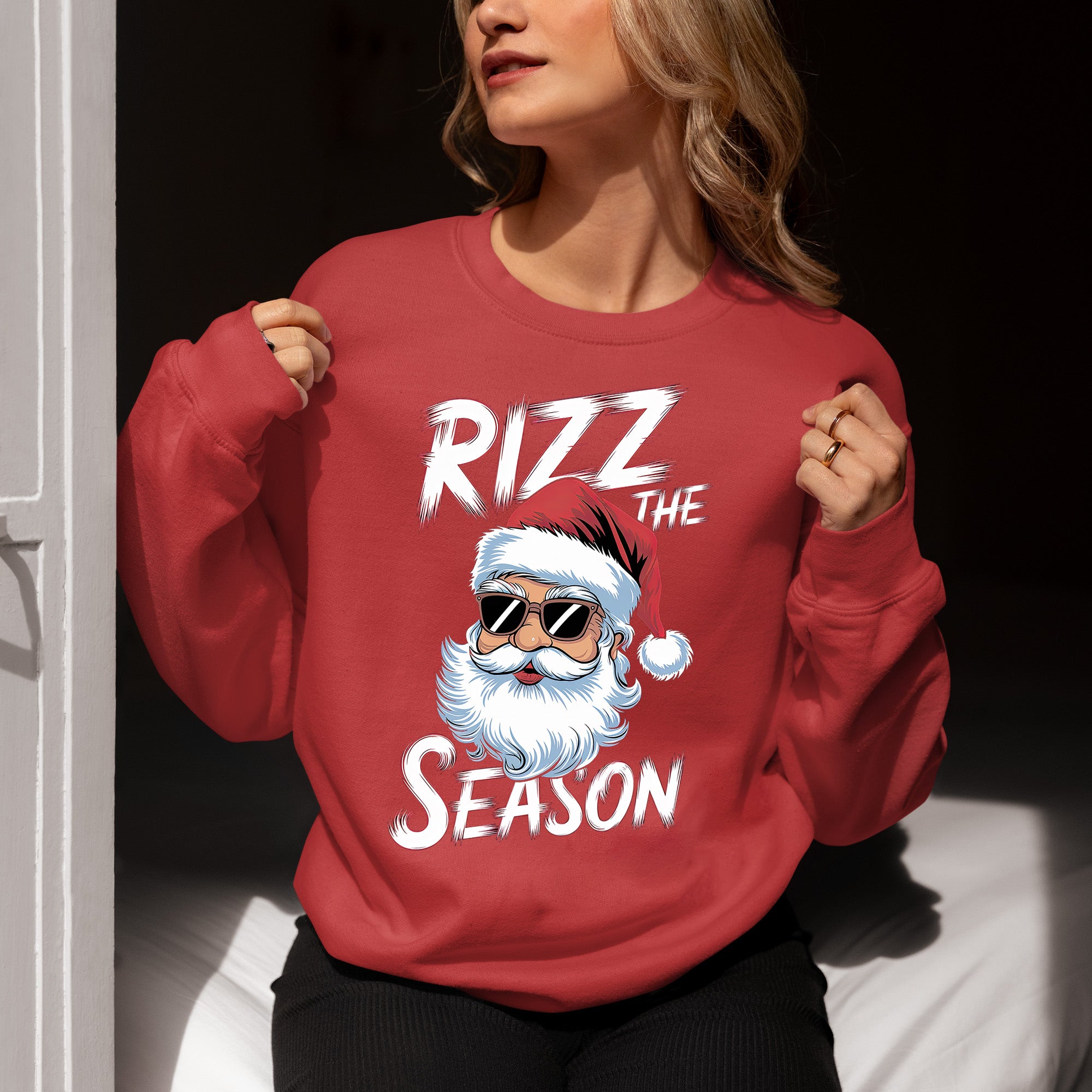 Rizz the Seasonn Santa Sunglasses – Christmas Santa Glasses, Funny Holiday Fashion Accessory, Festive Seasonal Gift Idea, Cozy Cheer Sweatshirt