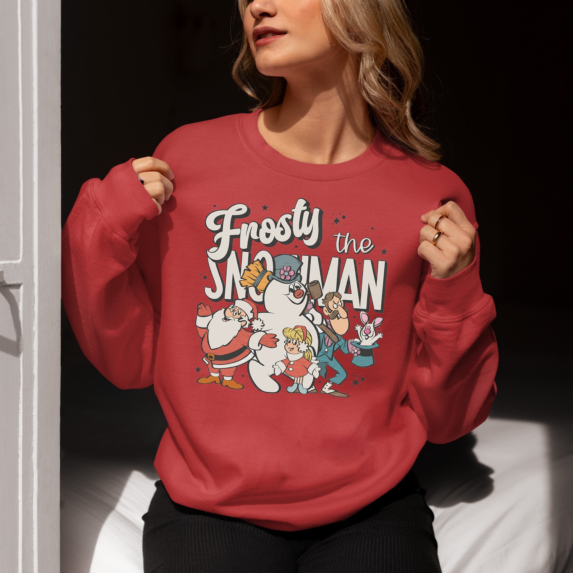 Frosty Snowman Christmas Theme Artwork, Cozy Winter Holiday Gift Idea, Seasonal Frosty Illustration Sweatshirt