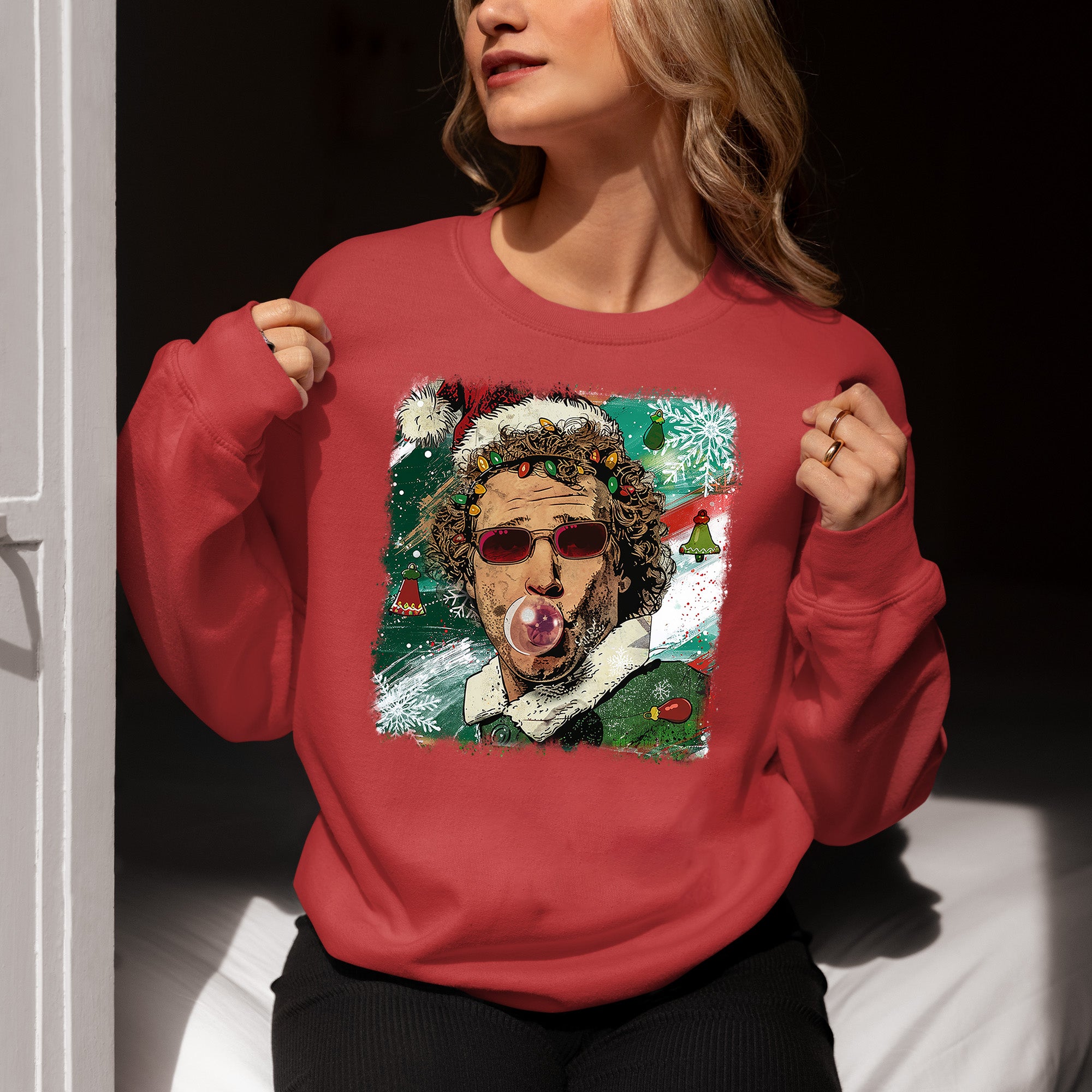 Christmas Elf Bubblegum Artwork, Whimsical Holiday Elf Art with Bubblegum, Festive Fantasy Illustration Gift Idea Sweatshirt