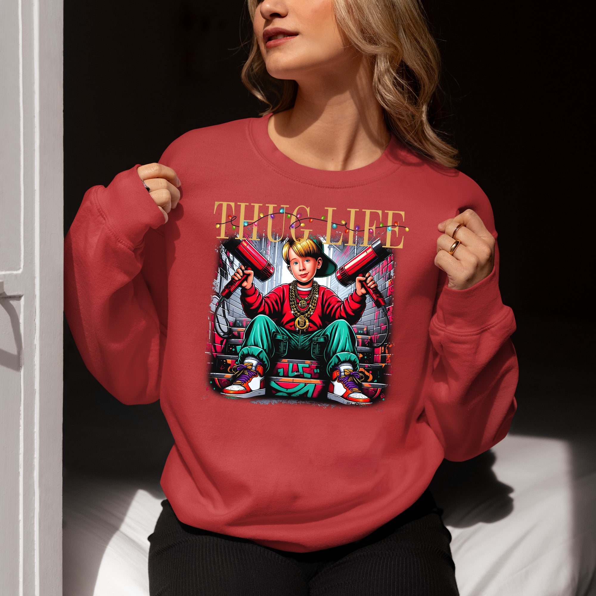 Christmas Thug Life Alone - Funny Holiday Quote Meme Humor - Festive Gift Idea for Him Sweatshirt