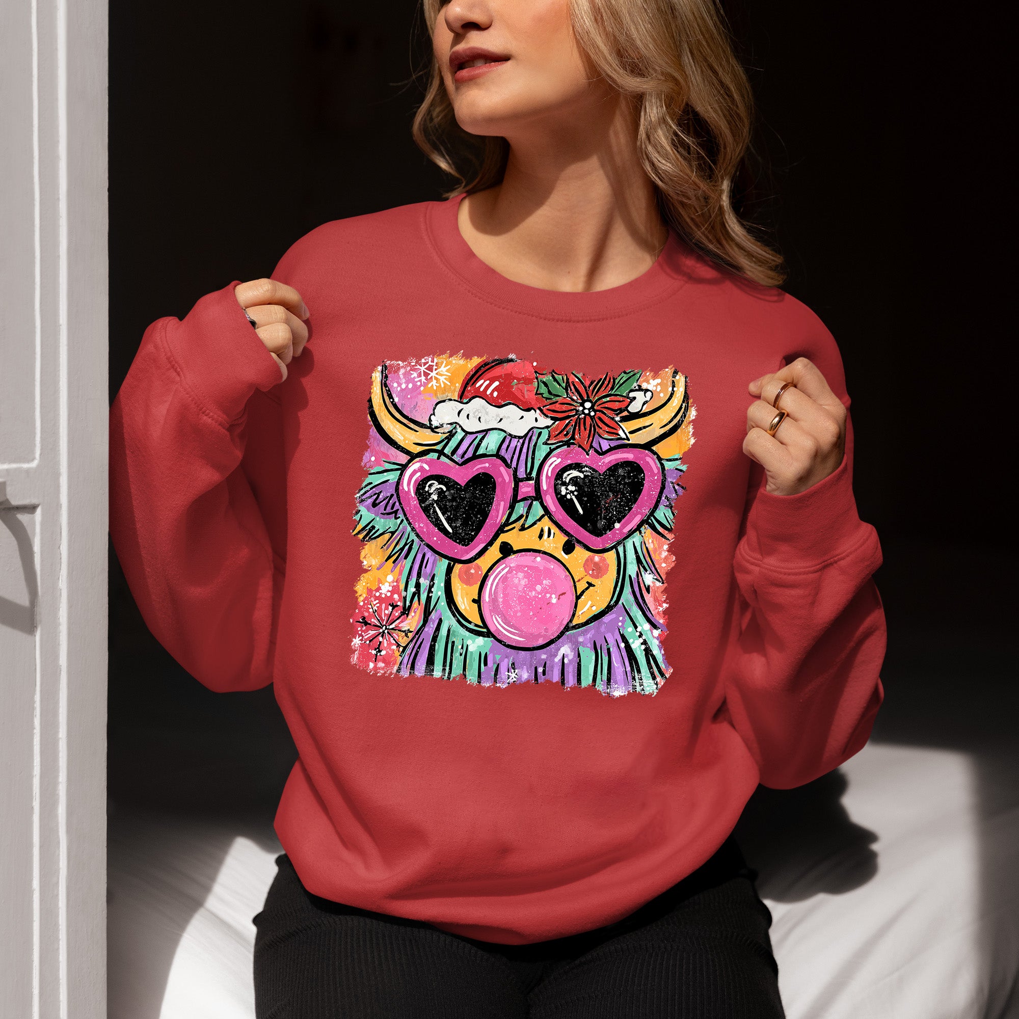 Highland Cow Christmas - Scottish Holiday Scene, Folk Art Gift for Winter, Rustic Cute Keepsake Sweatshirt