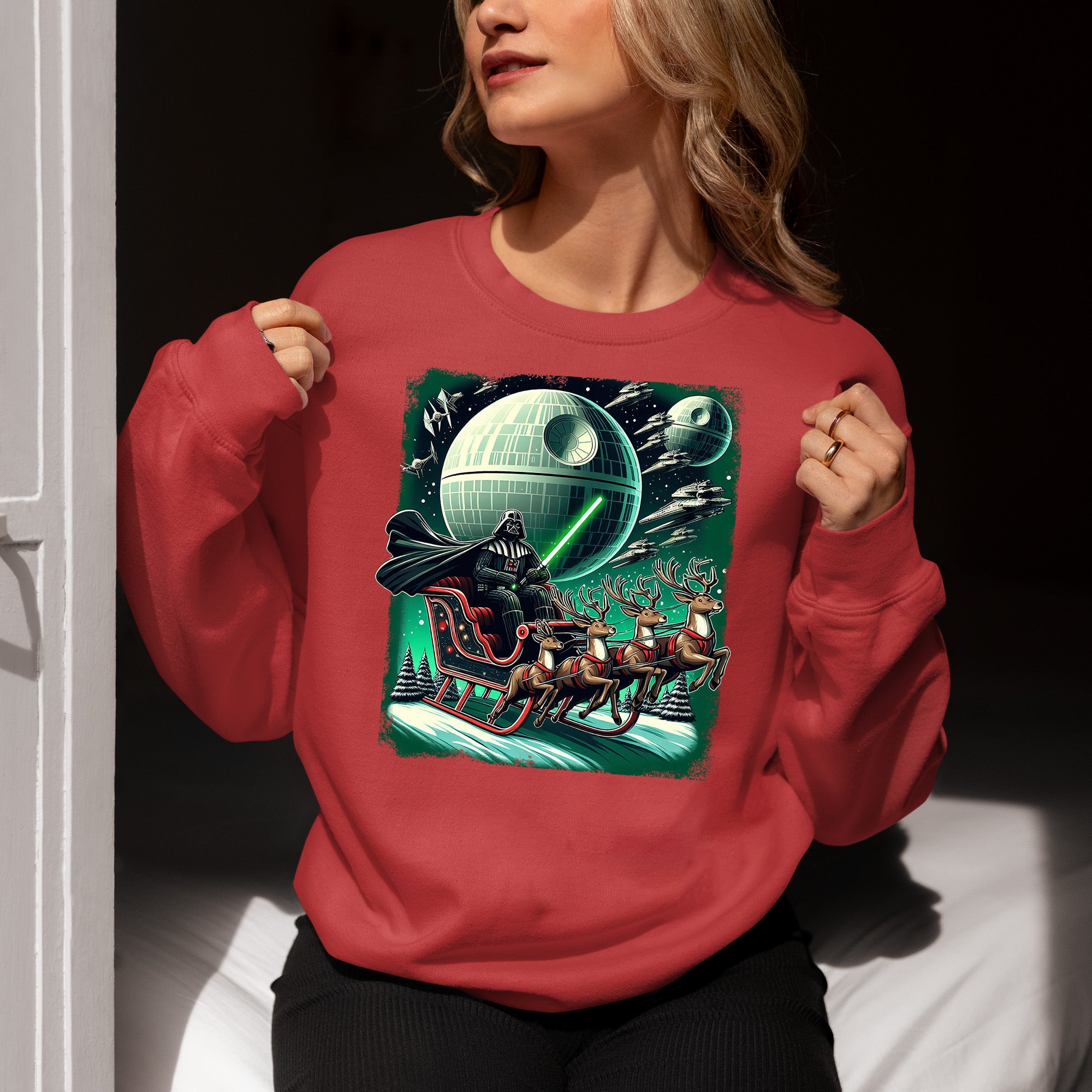Star Wars Death Star Christmas Light Saber Holiday Galaxy Gift Idea for Sci-Fi Fans Sweatshirt