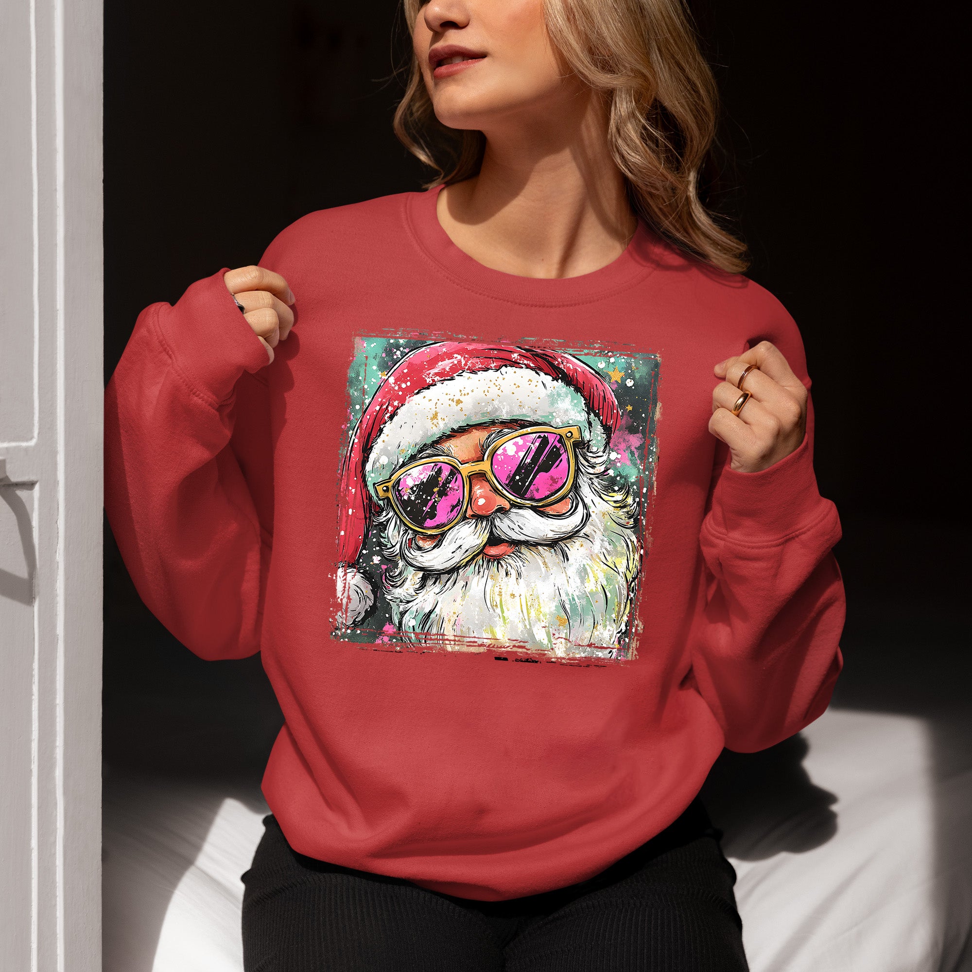 Cool Santa Christmas Art, Whimsical Santa Claus for Holiday Gift Ideas, Festive Collector Piece, Handmade Holiday Joy Sweatshirt