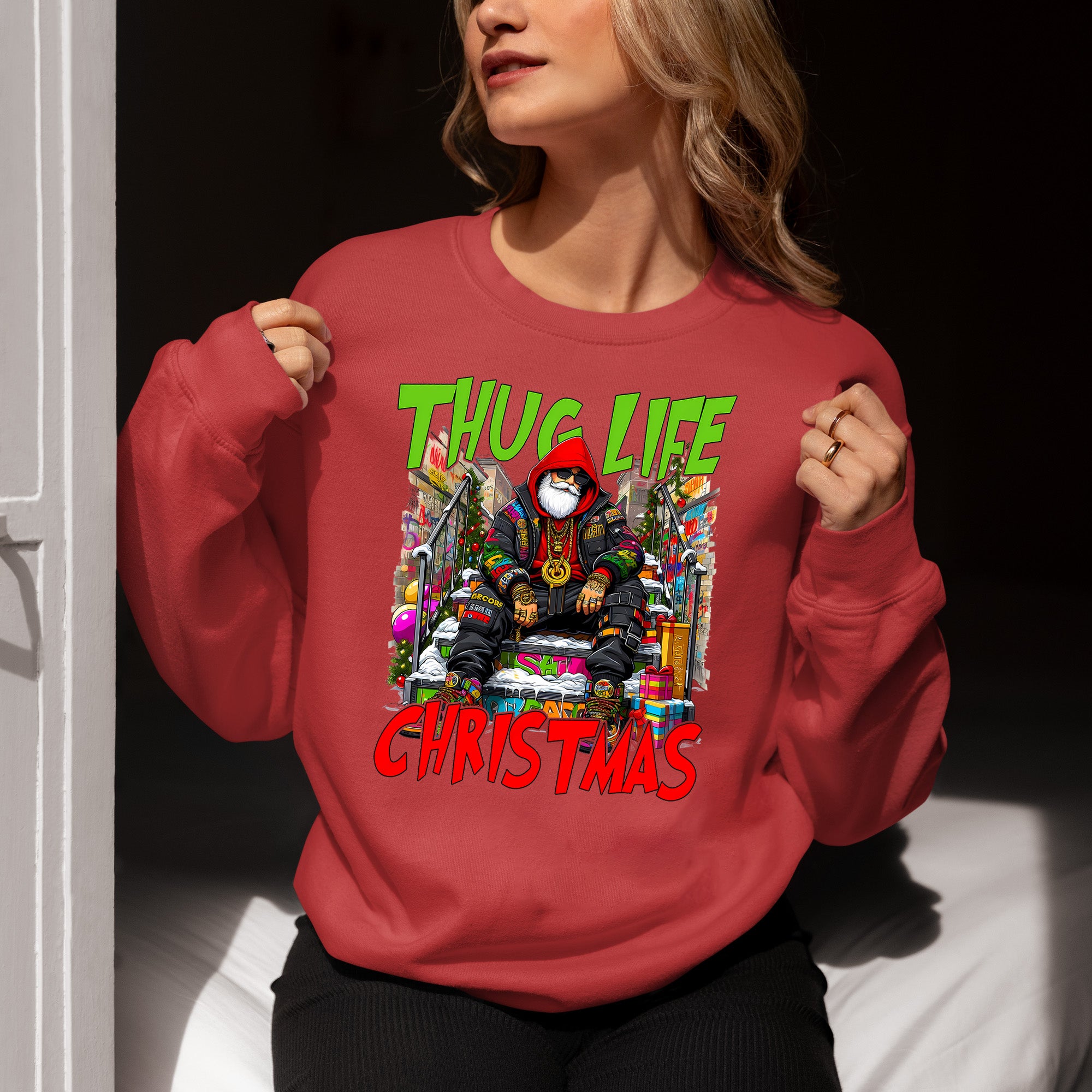 Thug Santa Christmas Theme | Bold Santa Claus Attitude Xmas Holiday Concept Sweatshirt