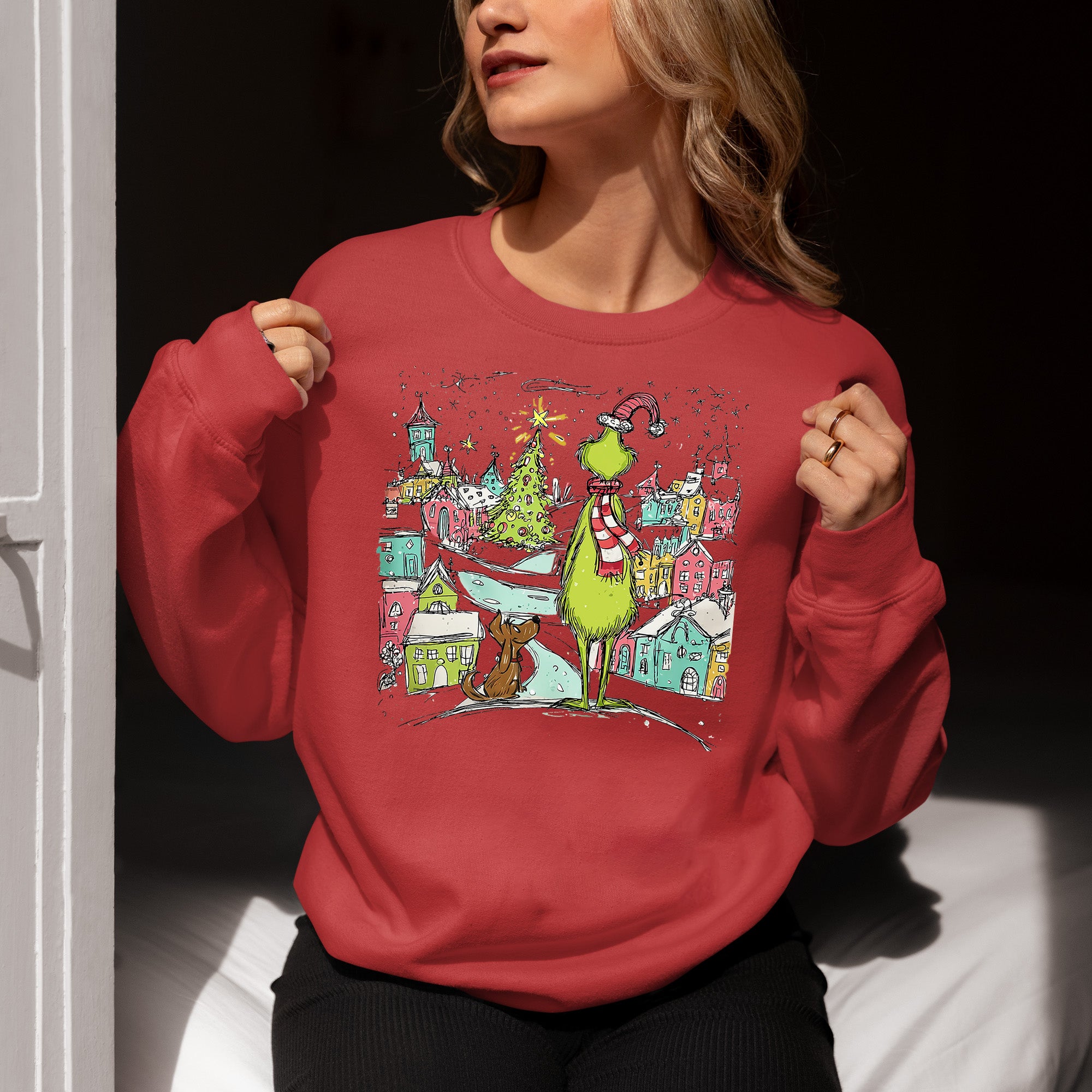 Line Drawing Christmas Illustration - Minimalist Holiday Scene, Nordic Christmas Art, Cozy Winter Gift Sweatshirt