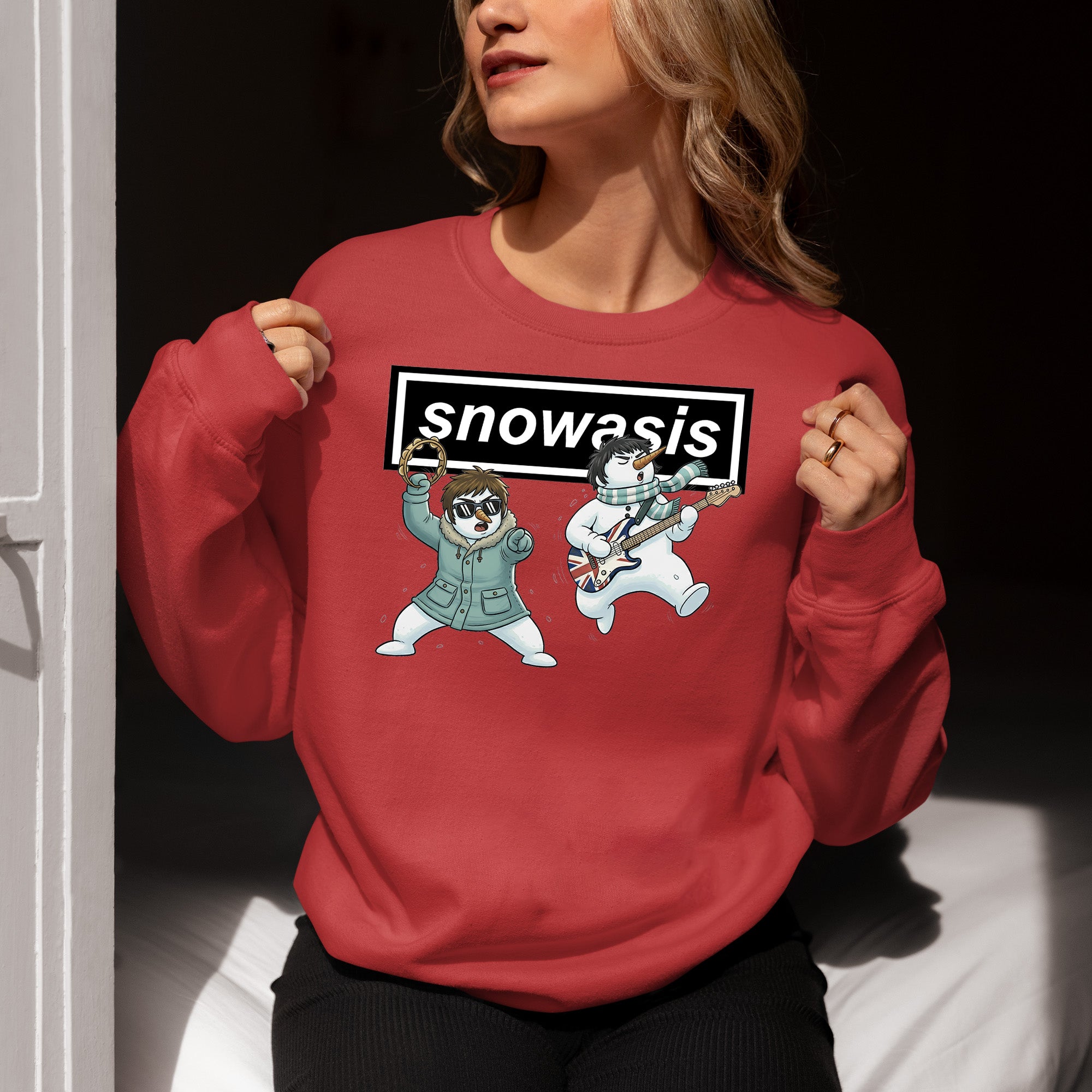 Christmas Snowasis rocking on a snowy hillside, cozy festive scene for holidays, Snowasis rocking on Sweatshirt