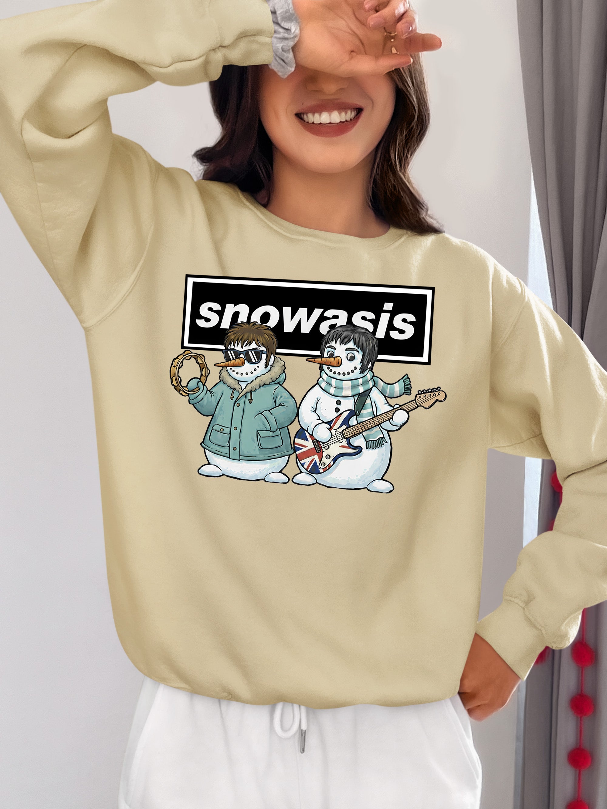 Snowasis Snowmen Guitar Christmas Keepsake - Handmade Whimsical Holiday Sculpture Gift Idea Sweatshirt