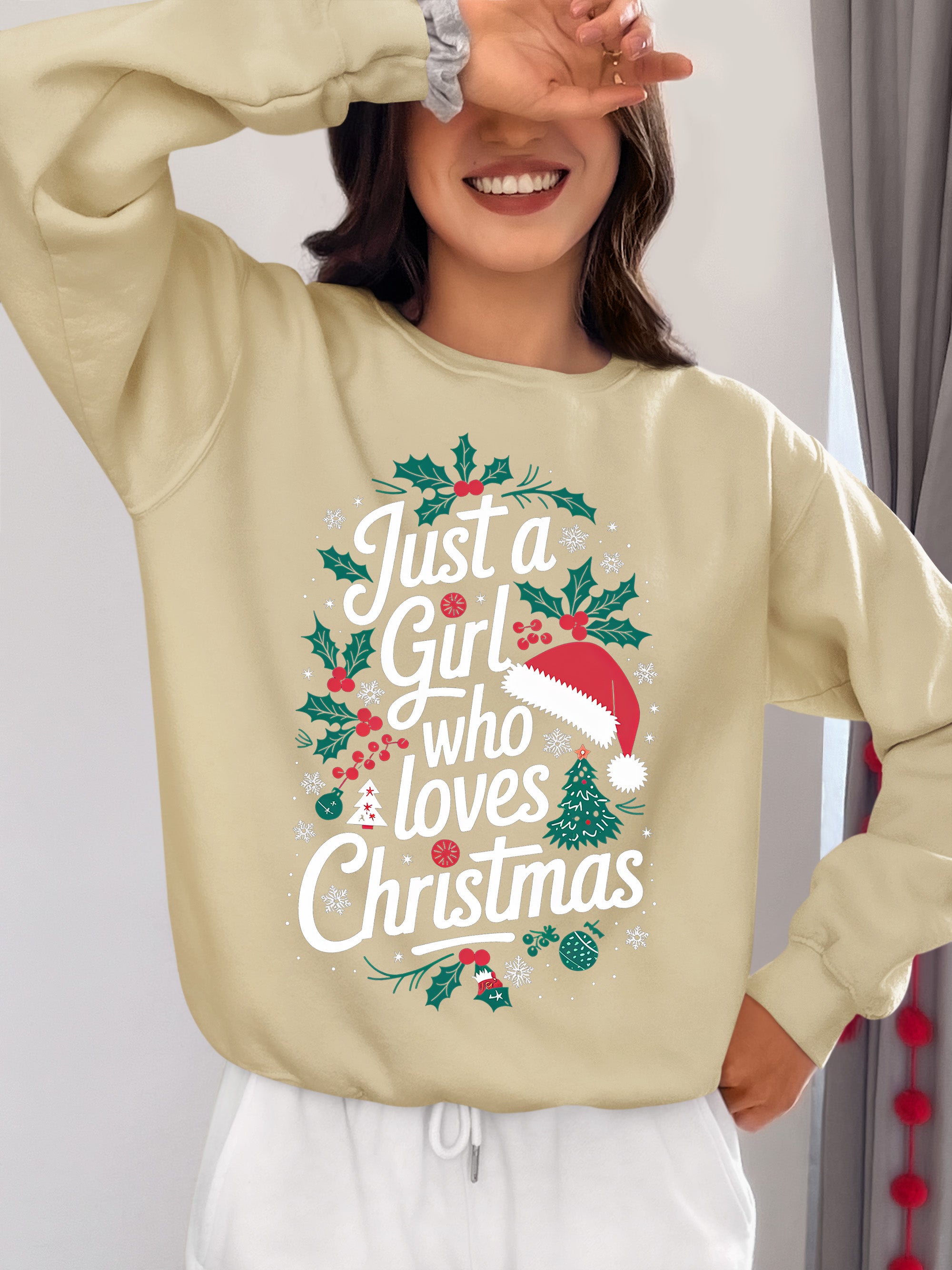 Just a Girl Who Loves Christmas - Festive, Cozy Christmas Theme for Her - Holiday Cheer Keepsake Accessory Sweatshirt