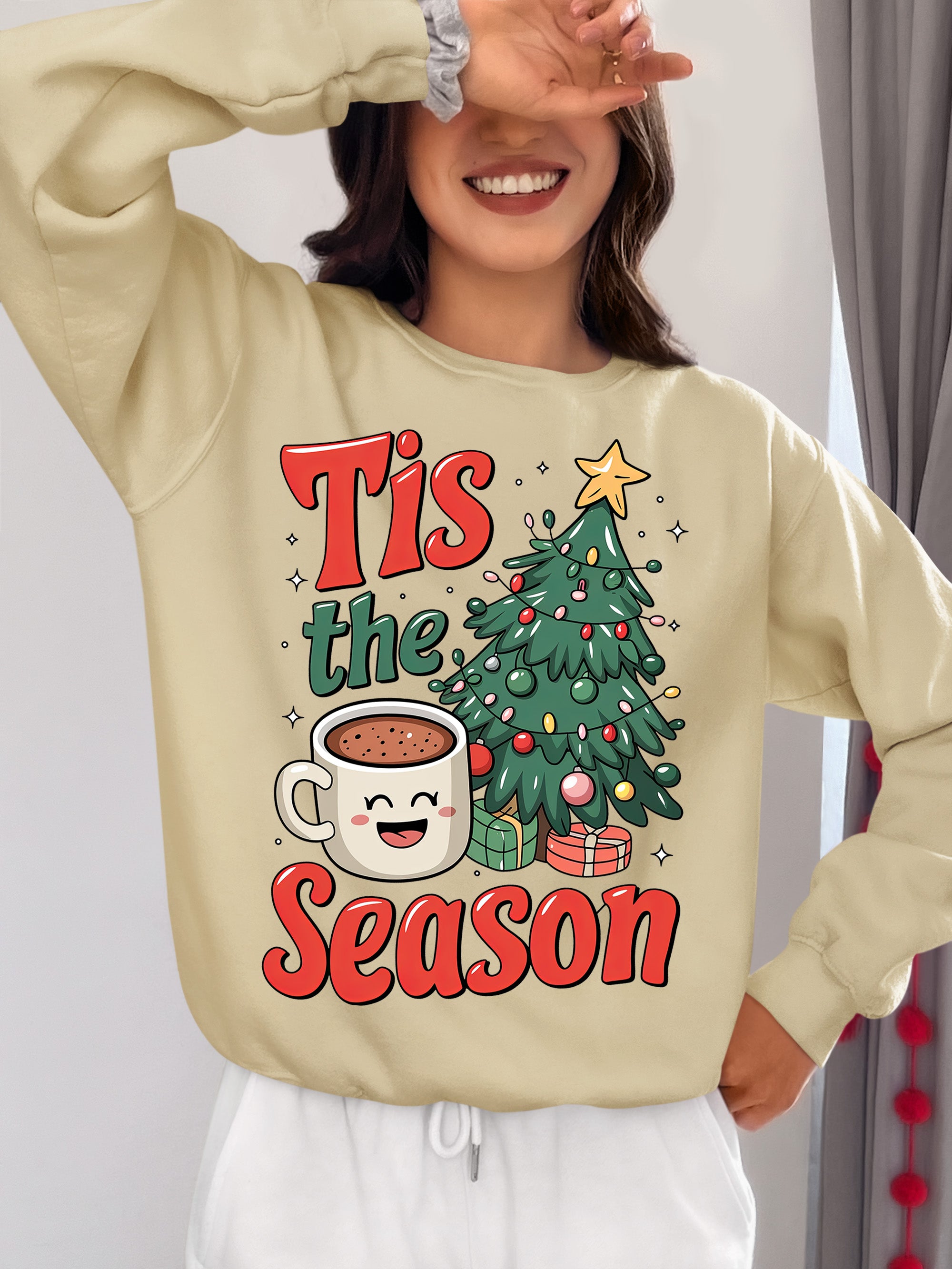 Tis the Season - Merry Christmas Village Scene - Cozy Winter Charm for Collectors, Handmade Gift for Holidays Sweatshirt