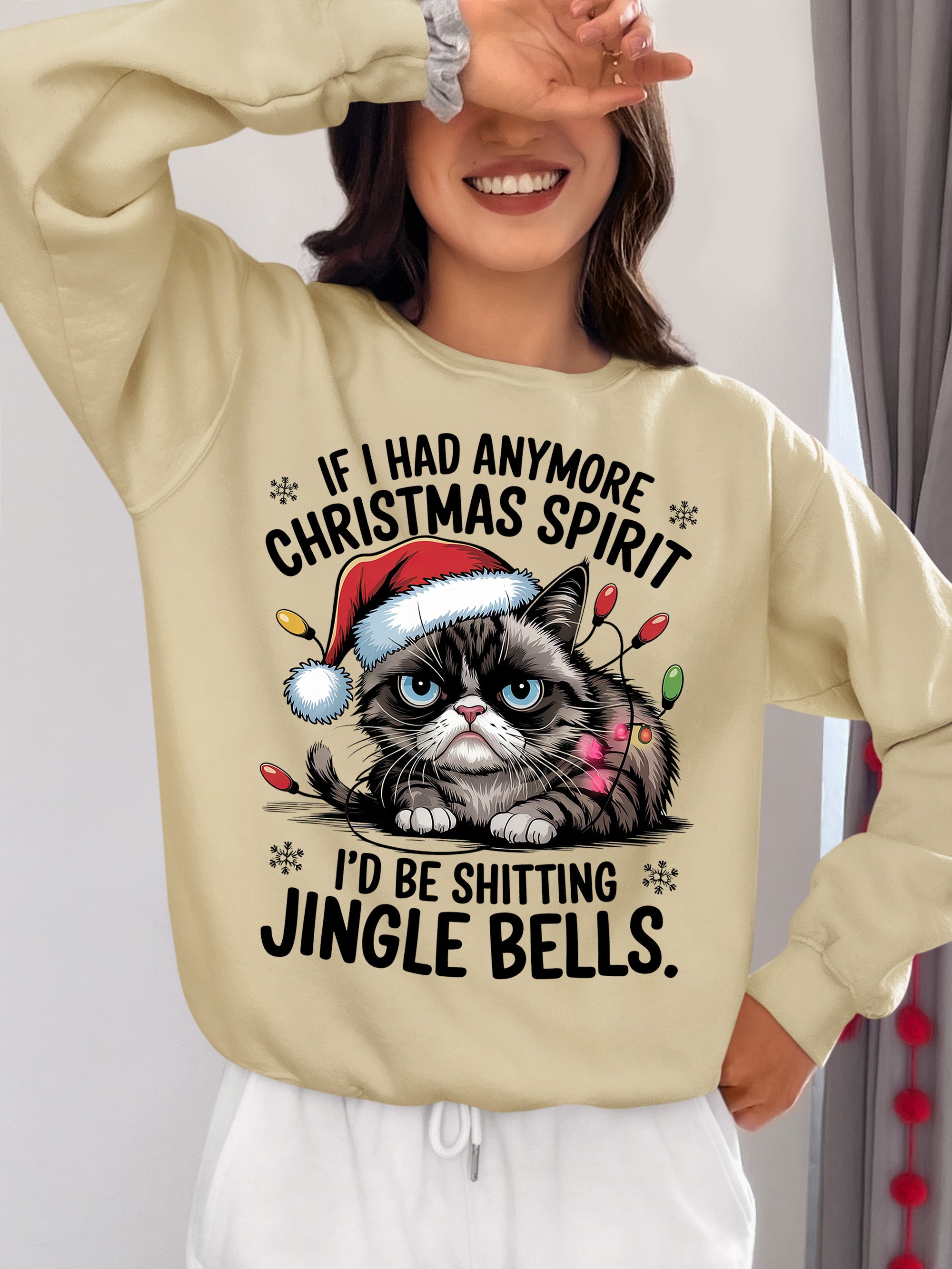 Christmas Spirit Cat Jingle Bells Gift for Cat Lovers, Festive Holiday Cheer Sweatshirt