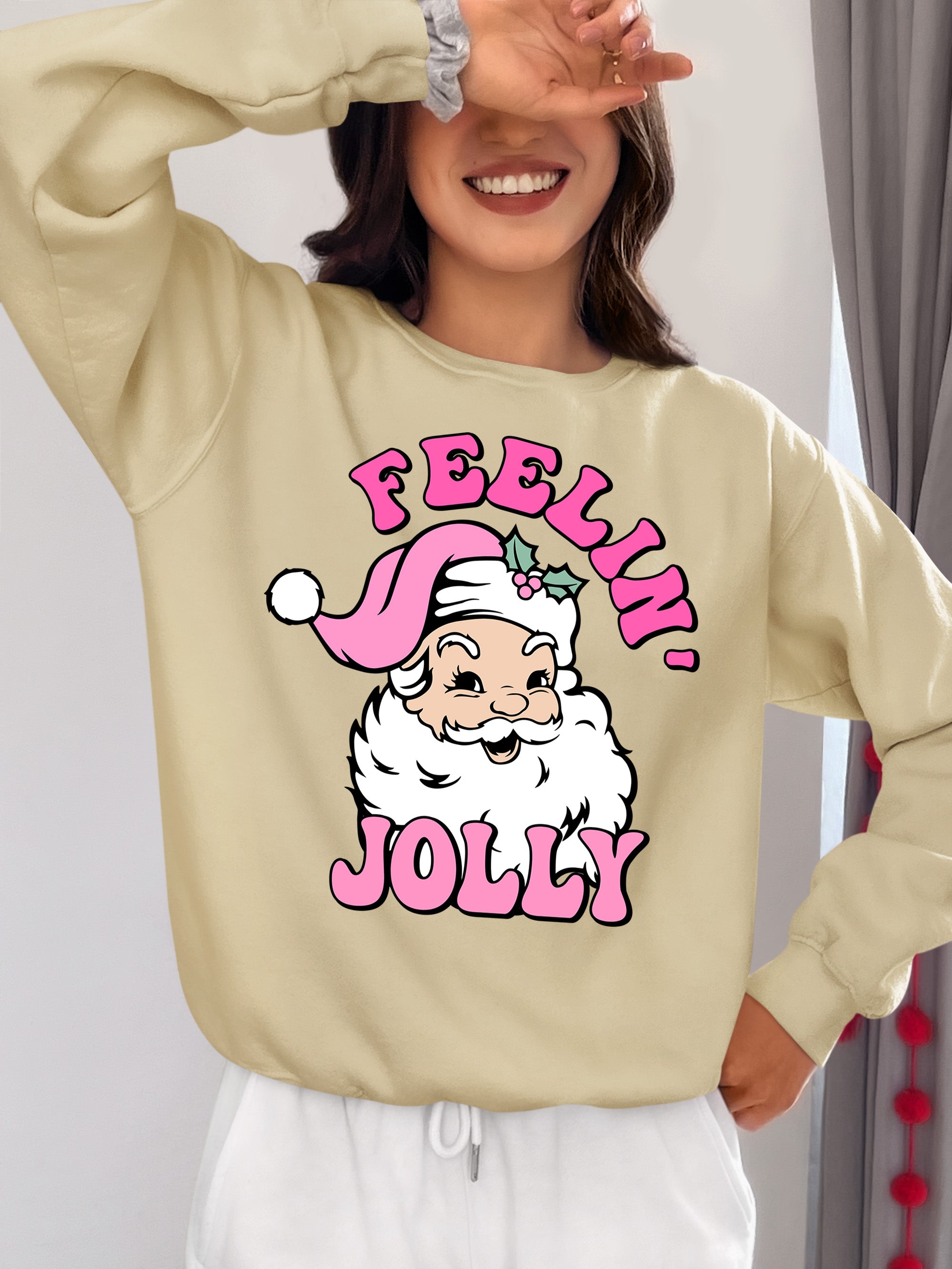 Feelin Jolly Christmas Theme for Festive Lovers - Cozy Seasonal Gift Idea Sweatshirt