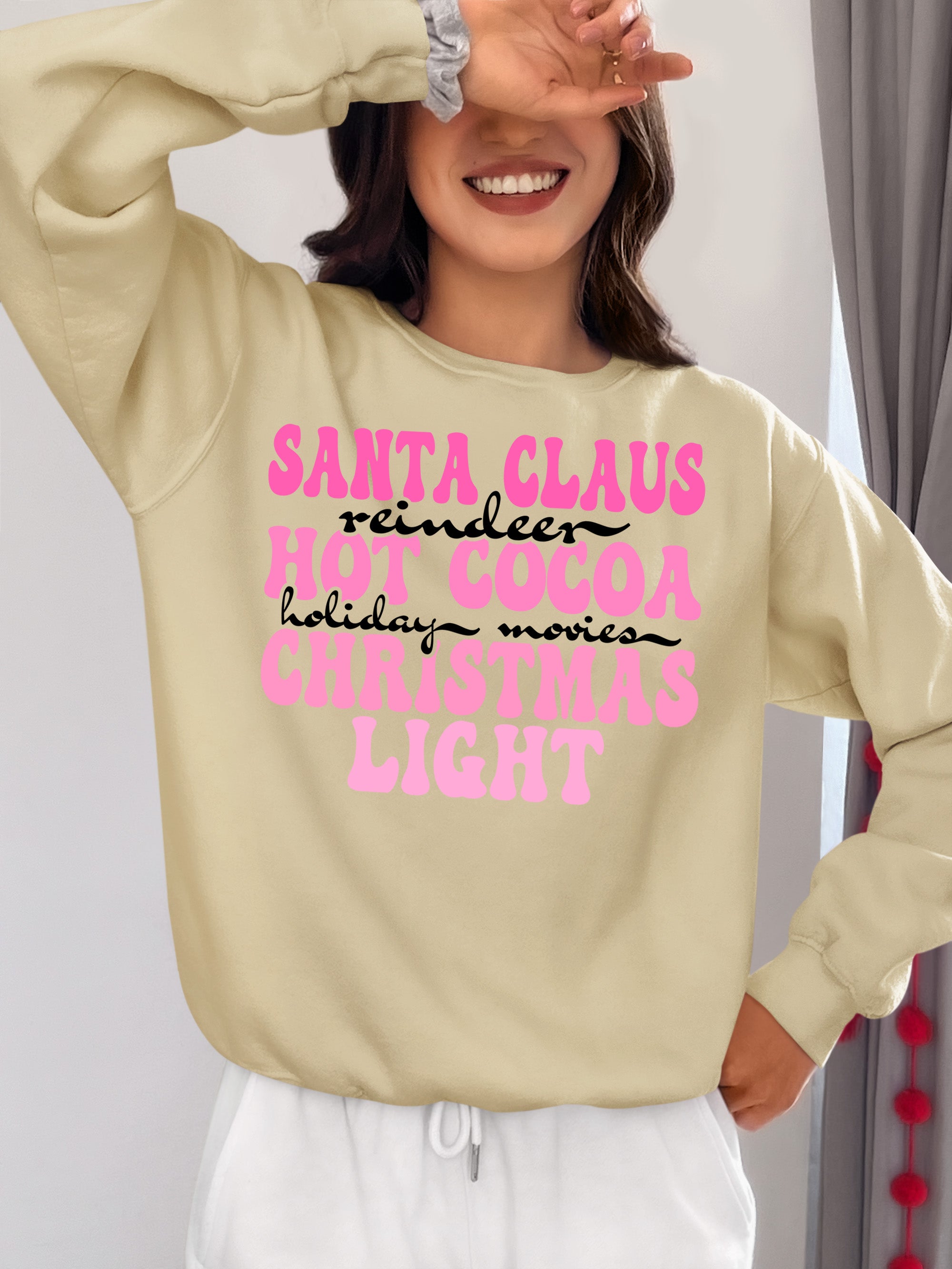 Santa Claus Reindeer Christmas Scene with Hot Cocoa - Cozy Holiday Charm for Gifts & Collectibles Sweatshirt