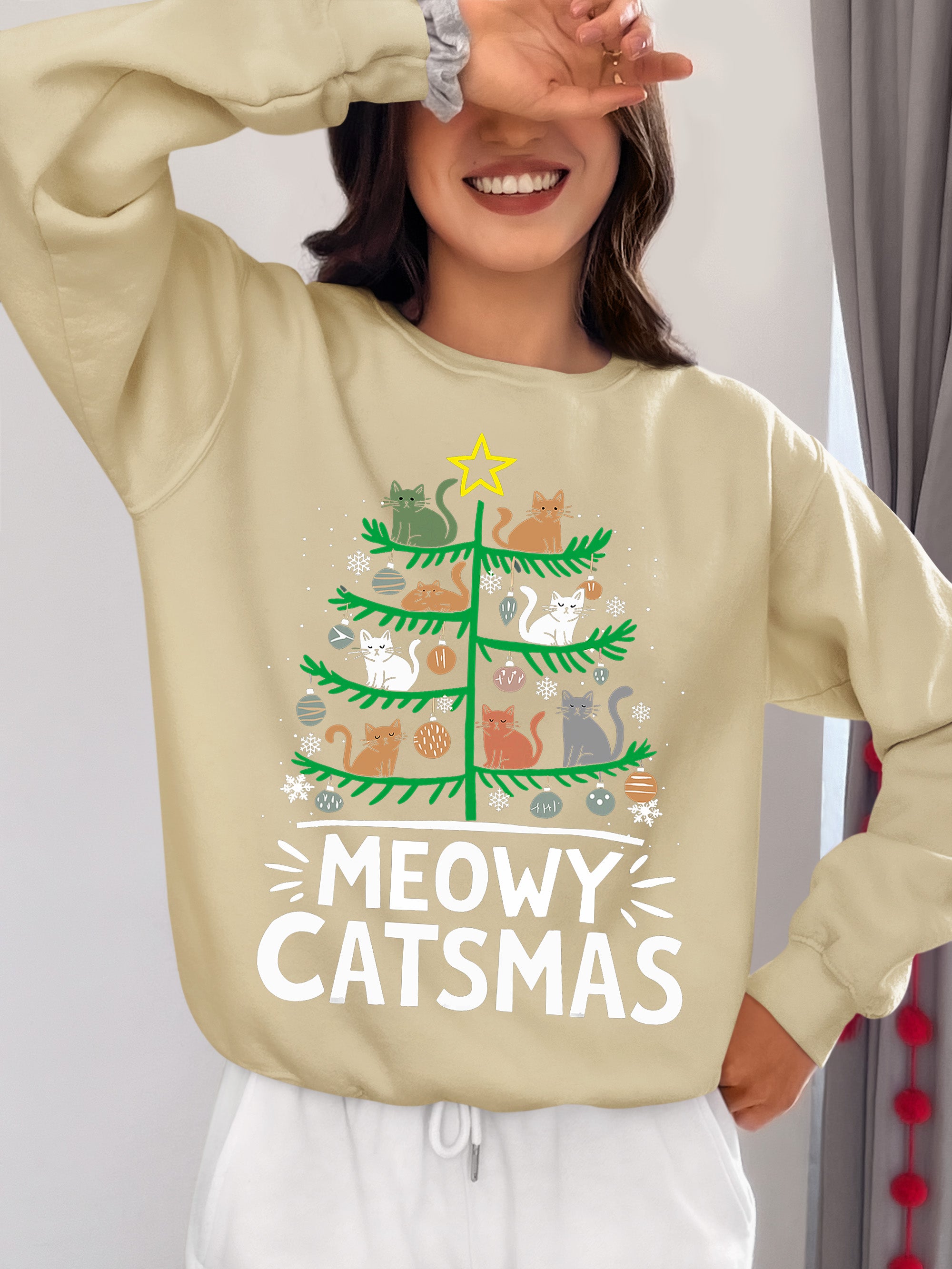 Meowy Catmas Tree - Festive Christmas Gift for Cat Lovers, Holiday Keepsake Sweatshirt
