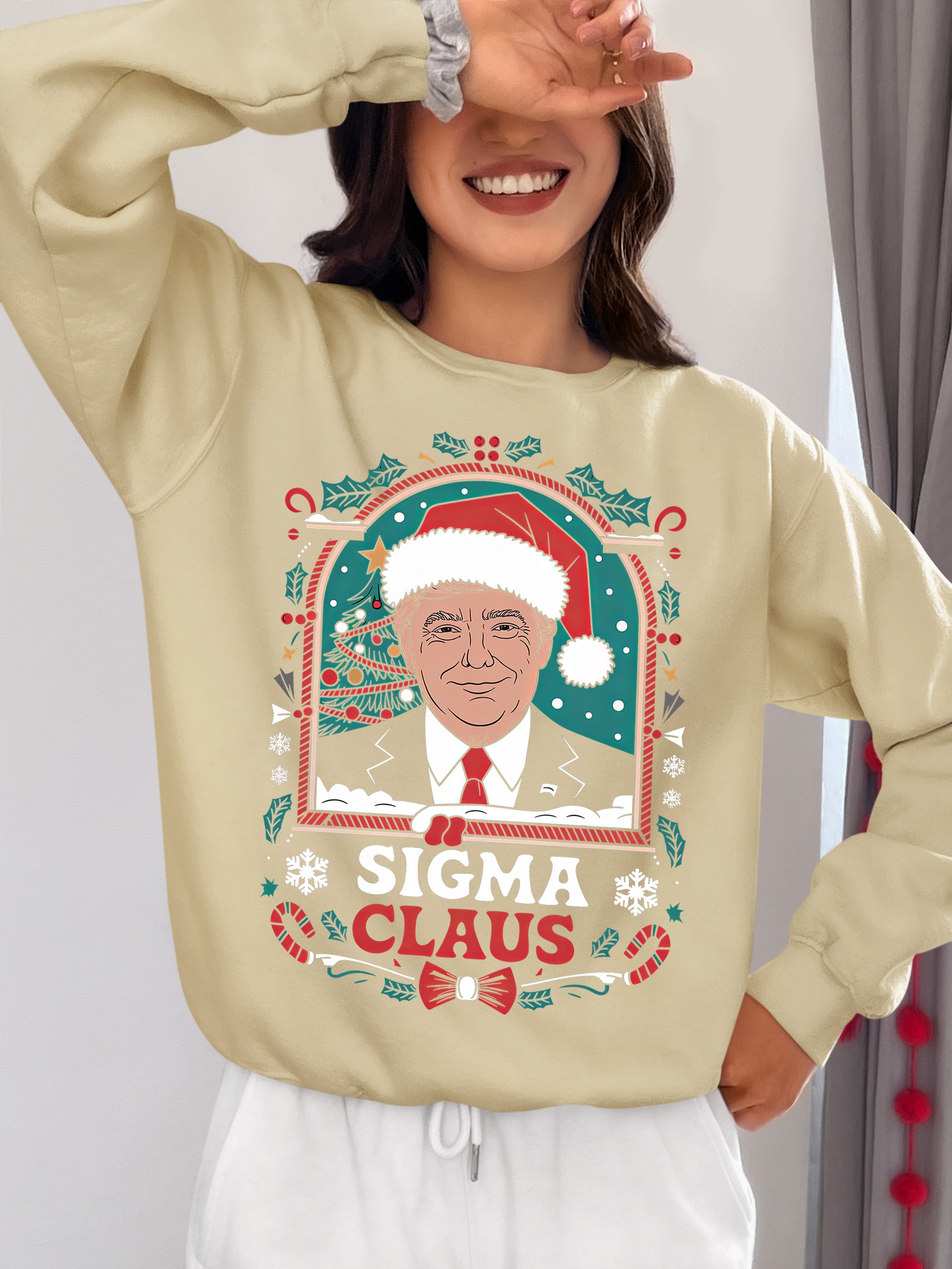 Sigma Claus Trump Christmas Charm, Holiday Satire Gift for Adults, Festive Political Humor Keepsake Sweatshirt