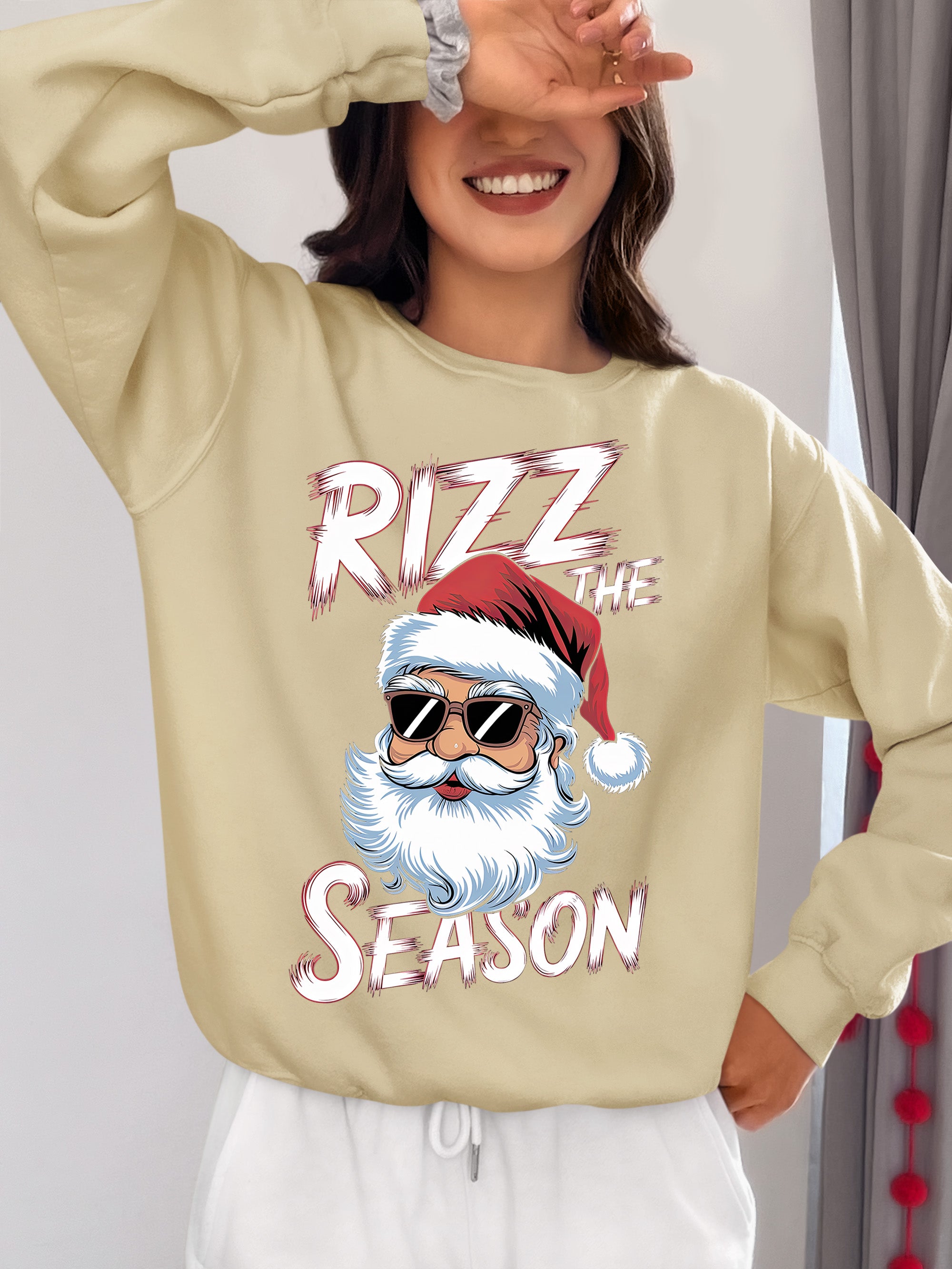 Rizz the Seasonn Santa Sunglasses – Christmas Santa Glasses, Funny Holiday Fashion Accessory, Festive Seasonal Gift Idea, Cozy Cheer Sweatshirt
