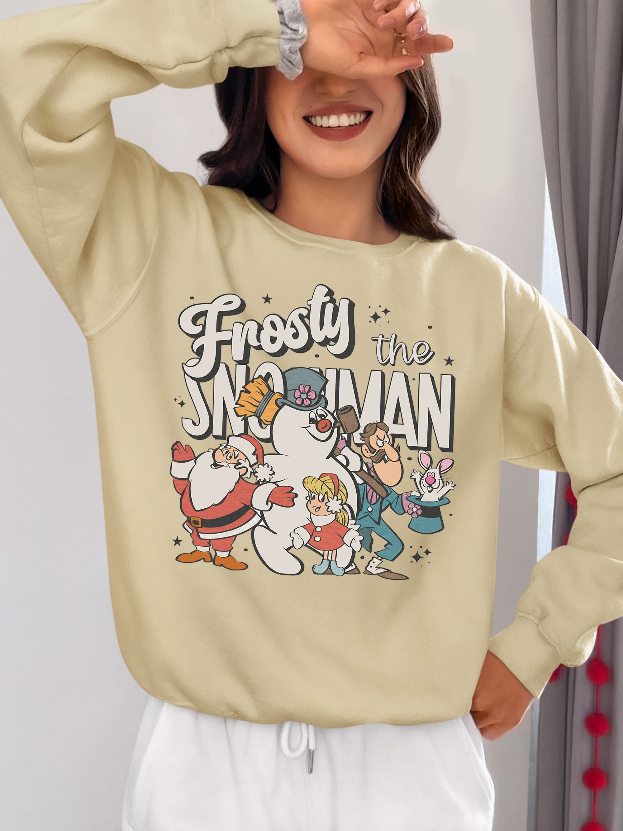 Frosty Snowman Christmas Theme Artwork, Cozy Winter Holiday Gift Idea, Seasonal Frosty Illustration Sweatshirt