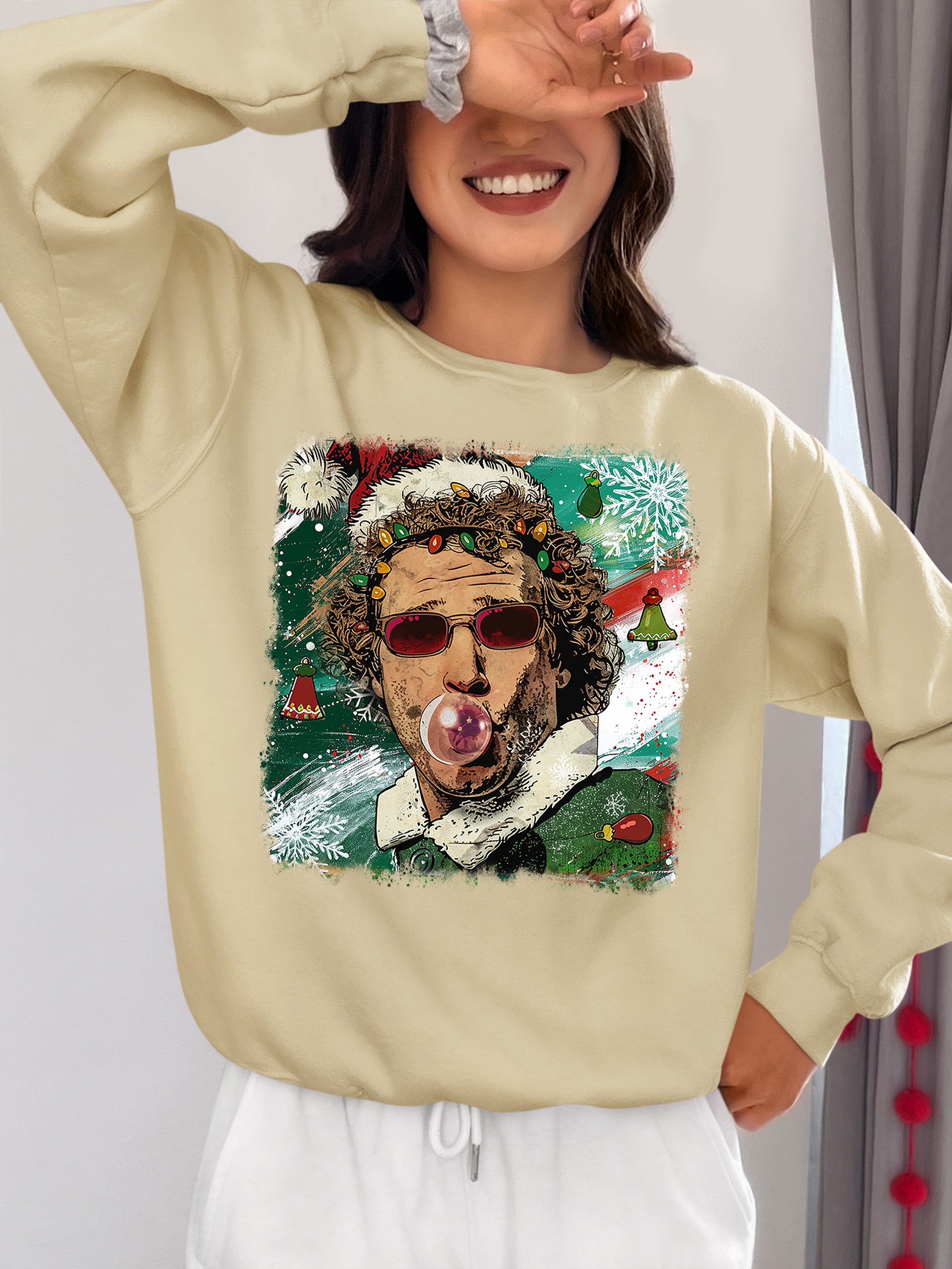 Christmas Elf Bubblegum Artwork, Whimsical Holiday Elf Art with Bubblegum, Festive Fantasy Illustration Gift Idea Sweatshirt