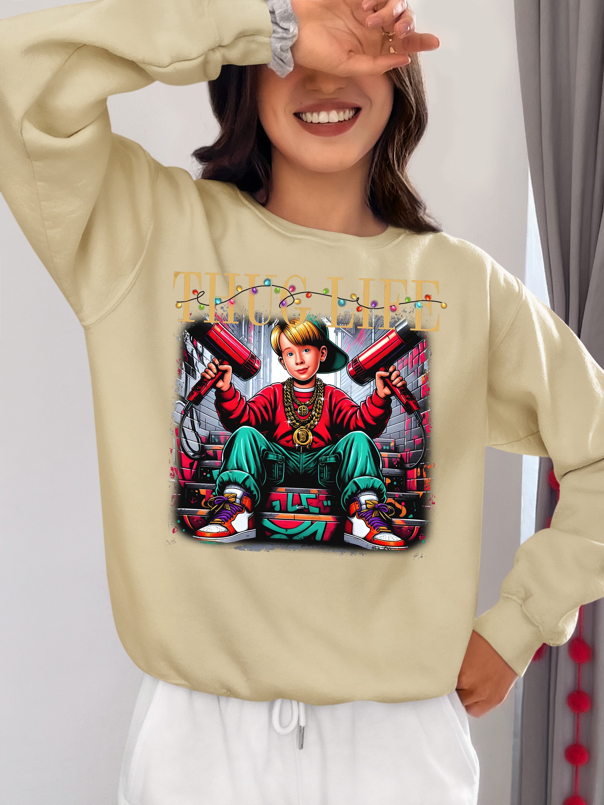 Christmas Thug Life Alone - Funny Holiday Quote Meme Humor - Festive Gift Idea for Him Sweatshirt