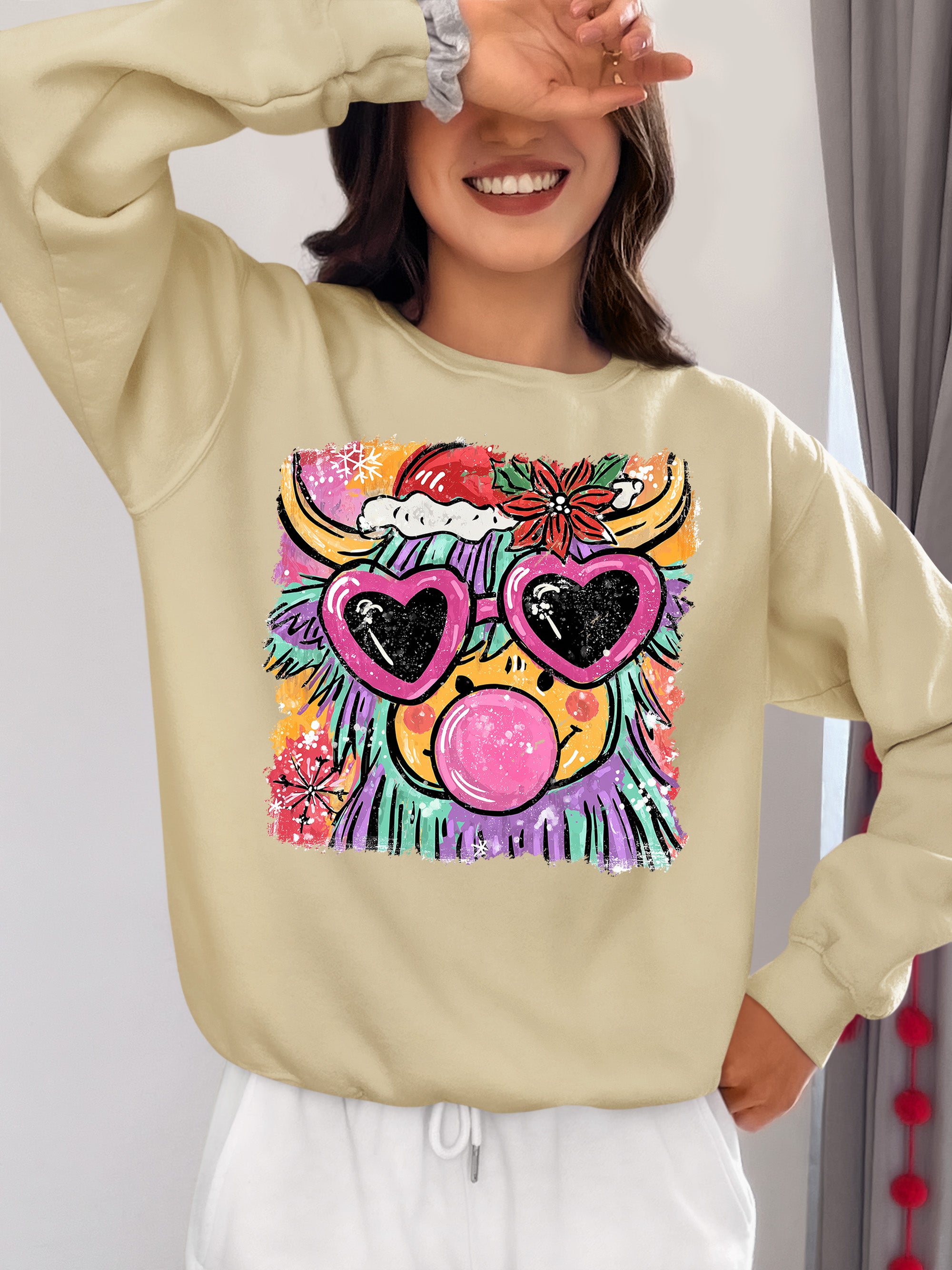 Highland Cow Christmas - Scottish Holiday Scene, Folk Art Gift for Winter, Rustic Cute Keepsake Sweatshirt