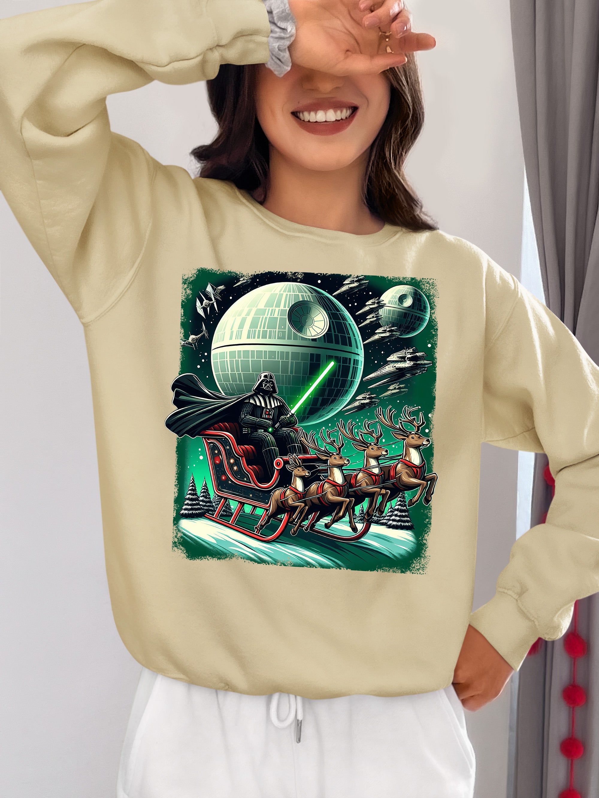 Star Wars Death Star Christmas Light Saber Holiday Galaxy Gift Idea for Sci-Fi Fans Sweatshirt