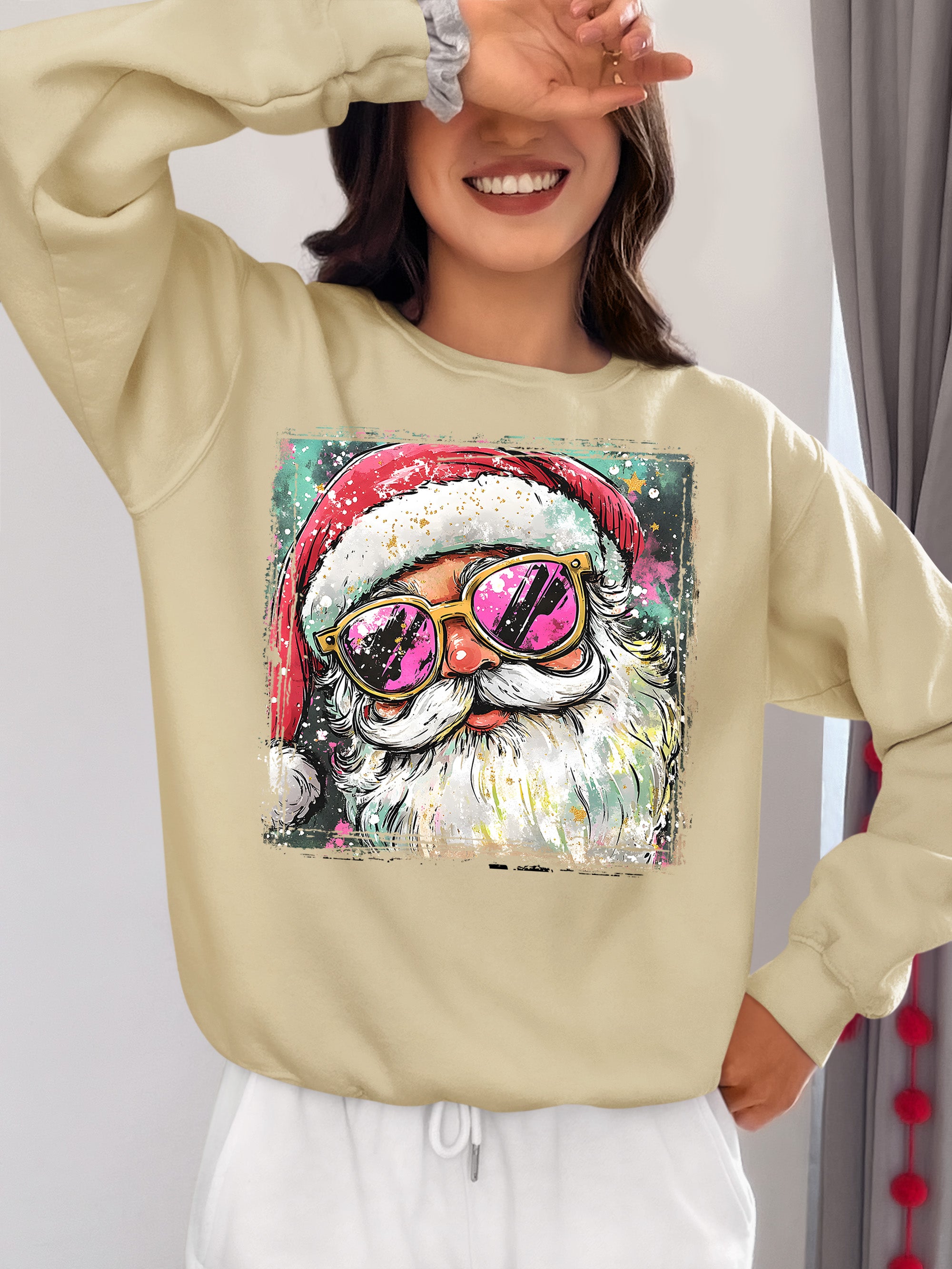 Cool Santa Christmas Art, Whimsical Santa Claus for Holiday Gift Ideas, Festive Collector Piece, Handmade Holiday Joy Sweatshirt
