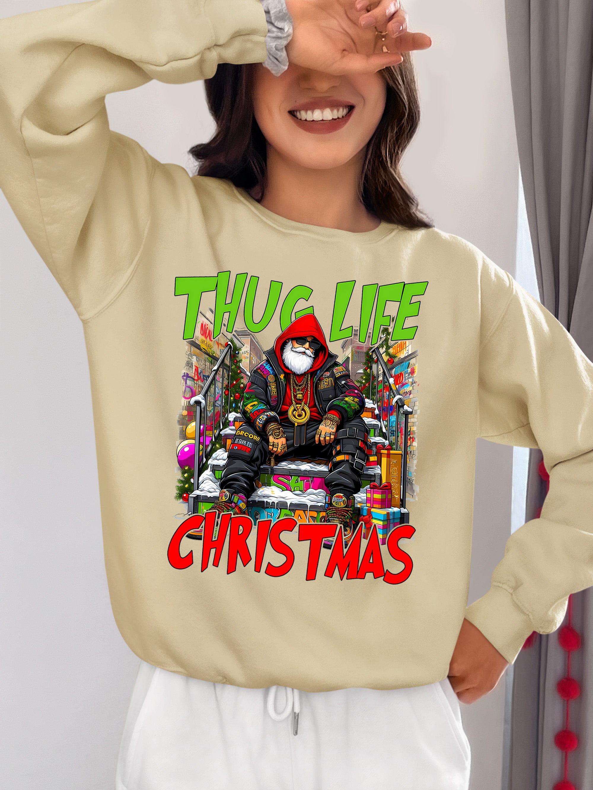 Thug Santa Christmas Theme | Bold Santa Claus Attitude Xmas Holiday Concept Sweatshirt