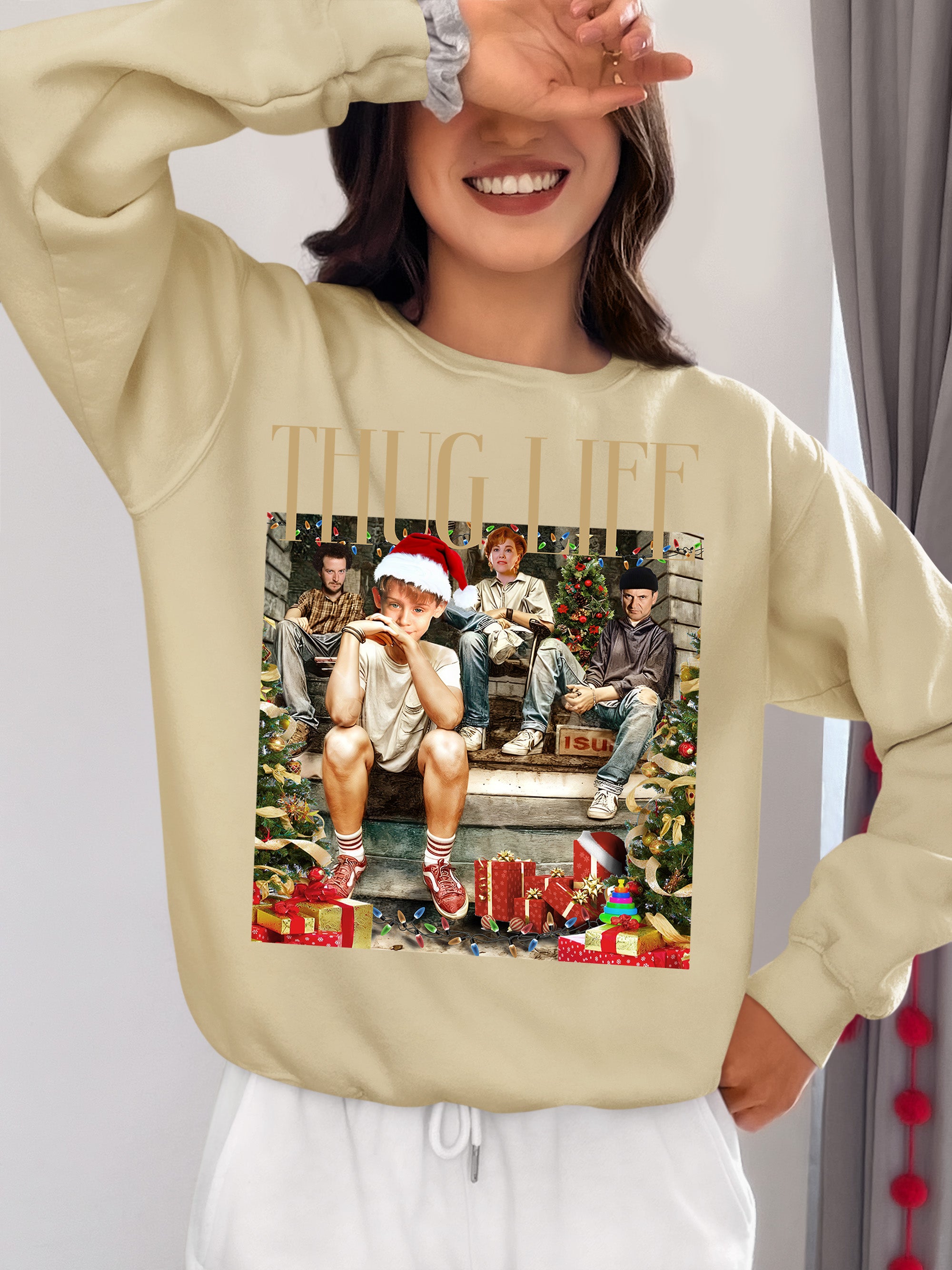 Christmas Thug Life Porch Santa Hat - Funny Santa Hat for Porch, Holiday Humor Gift Sweatshirt