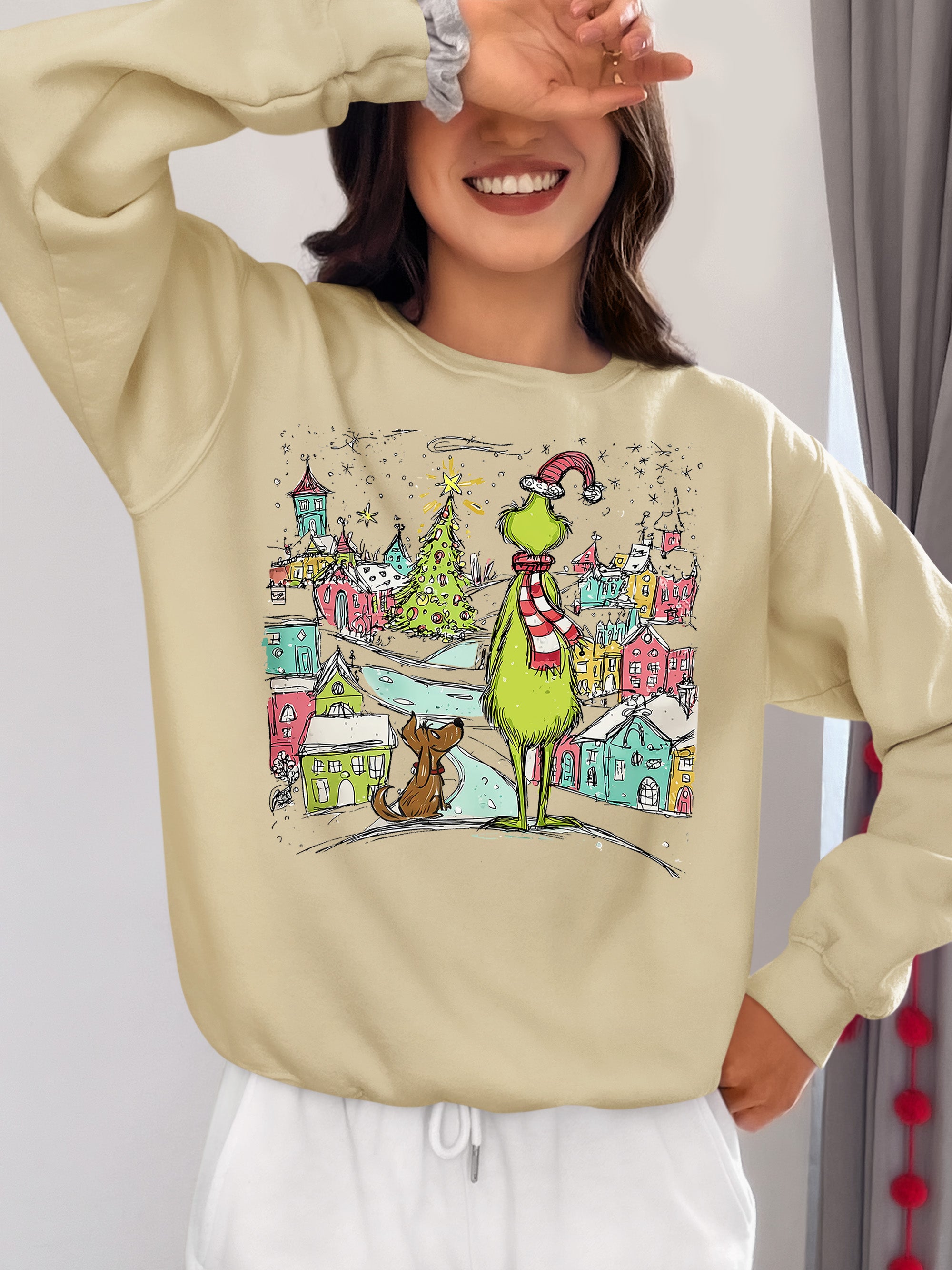 Line Drawing Christmas Illustration - Minimalist Holiday Scene, Nordic Christmas Art, Cozy Winter Gift Sweatshirt